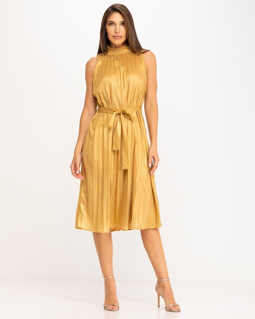 Imagem 0 de Vestido midi metálico plissado