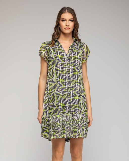 Imagem 0 de Vestido Tipo Camisa Curto com Estampado