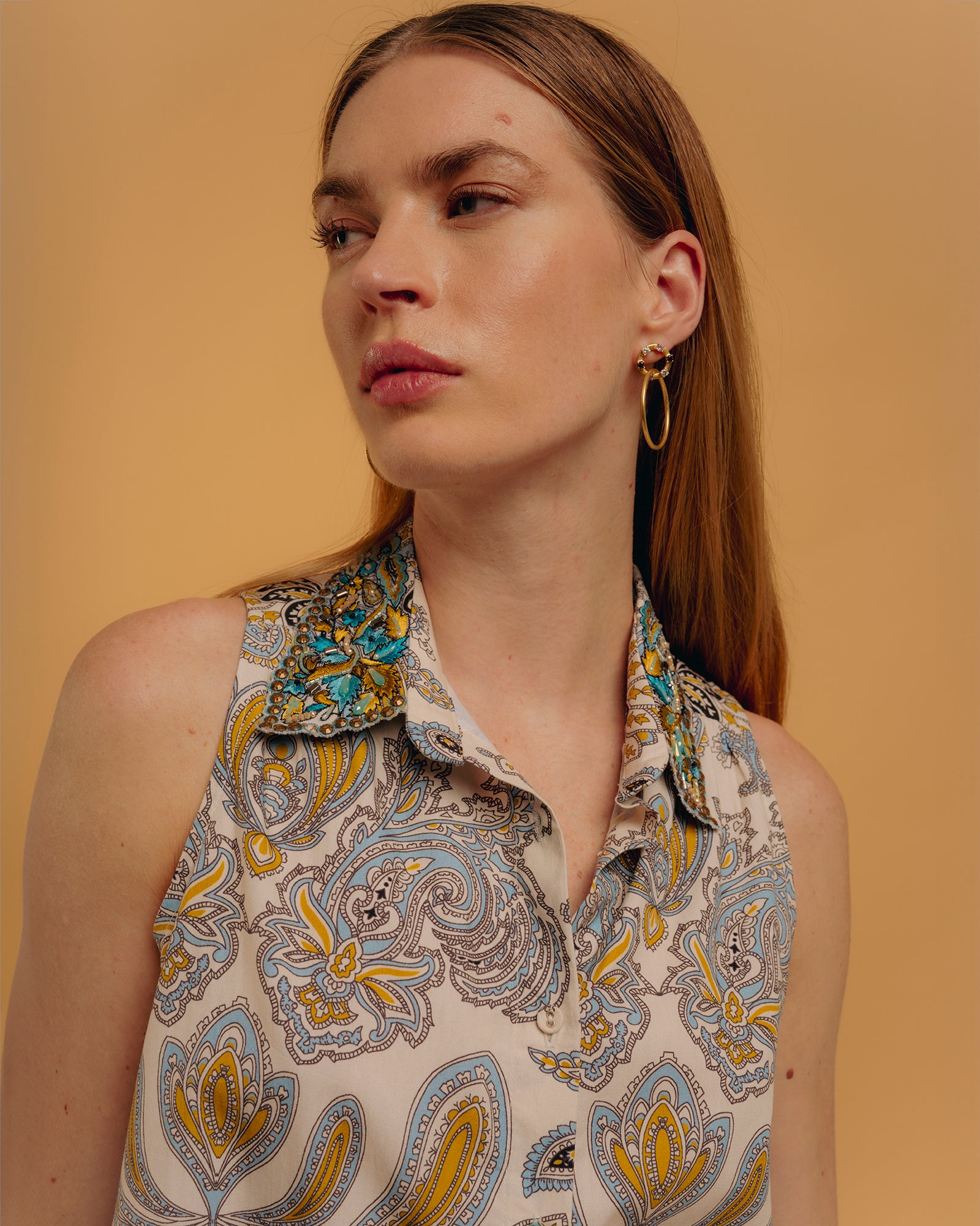 Camisa Estampada com Manga Cava Natural-2