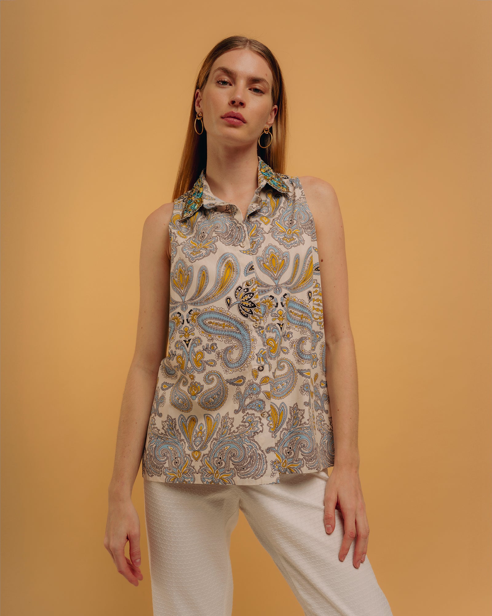 Camisa Estampada com Manga Cava Natural-3