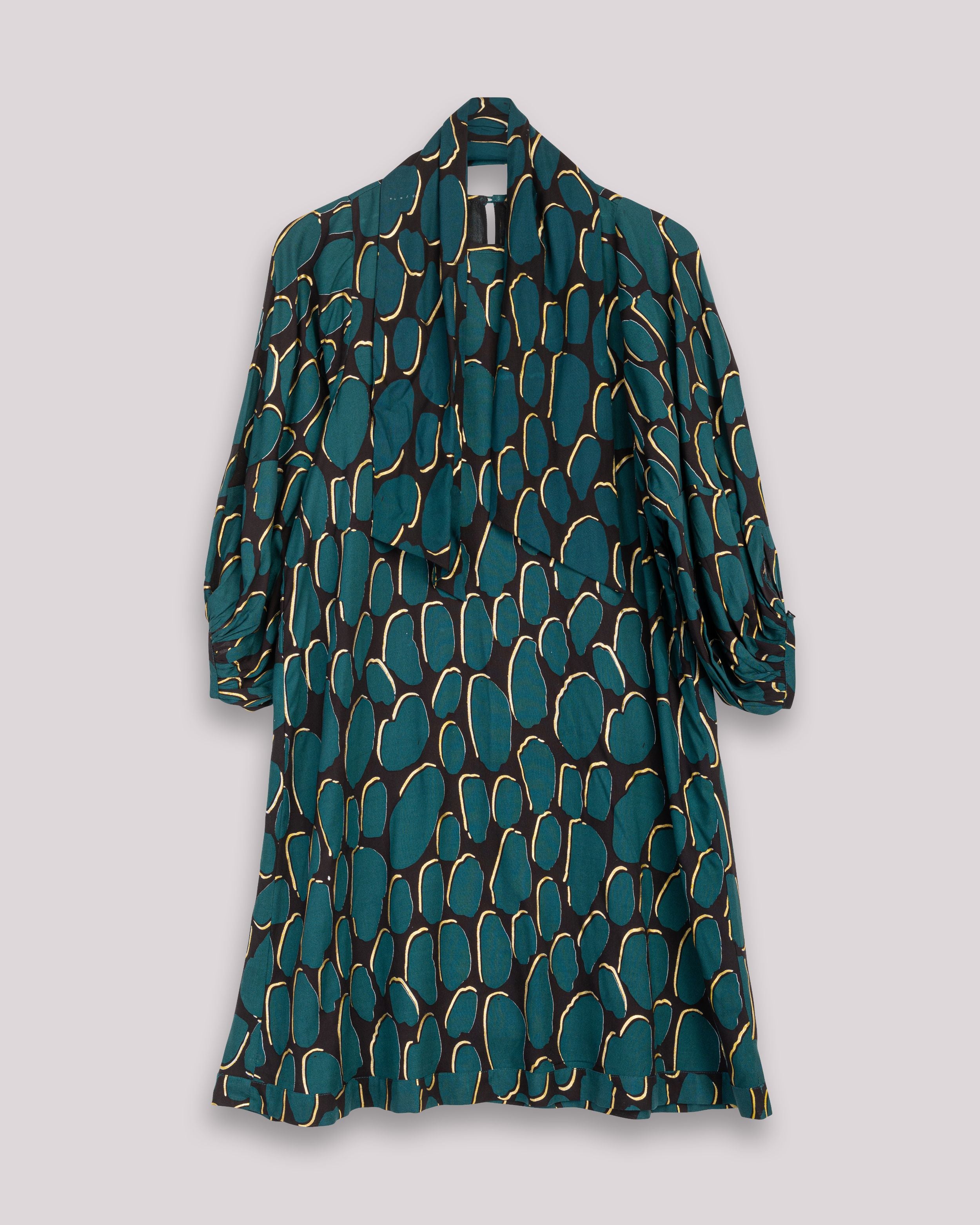 Vestido Curto com Estampado Abstrato com Detalhes de Foil Dourado Victoria Azul-índigo-6