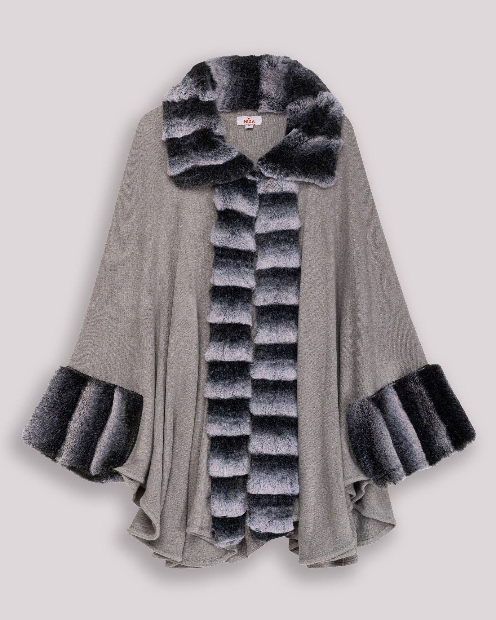 Poncho com Pelo Carmen Cinzento-6