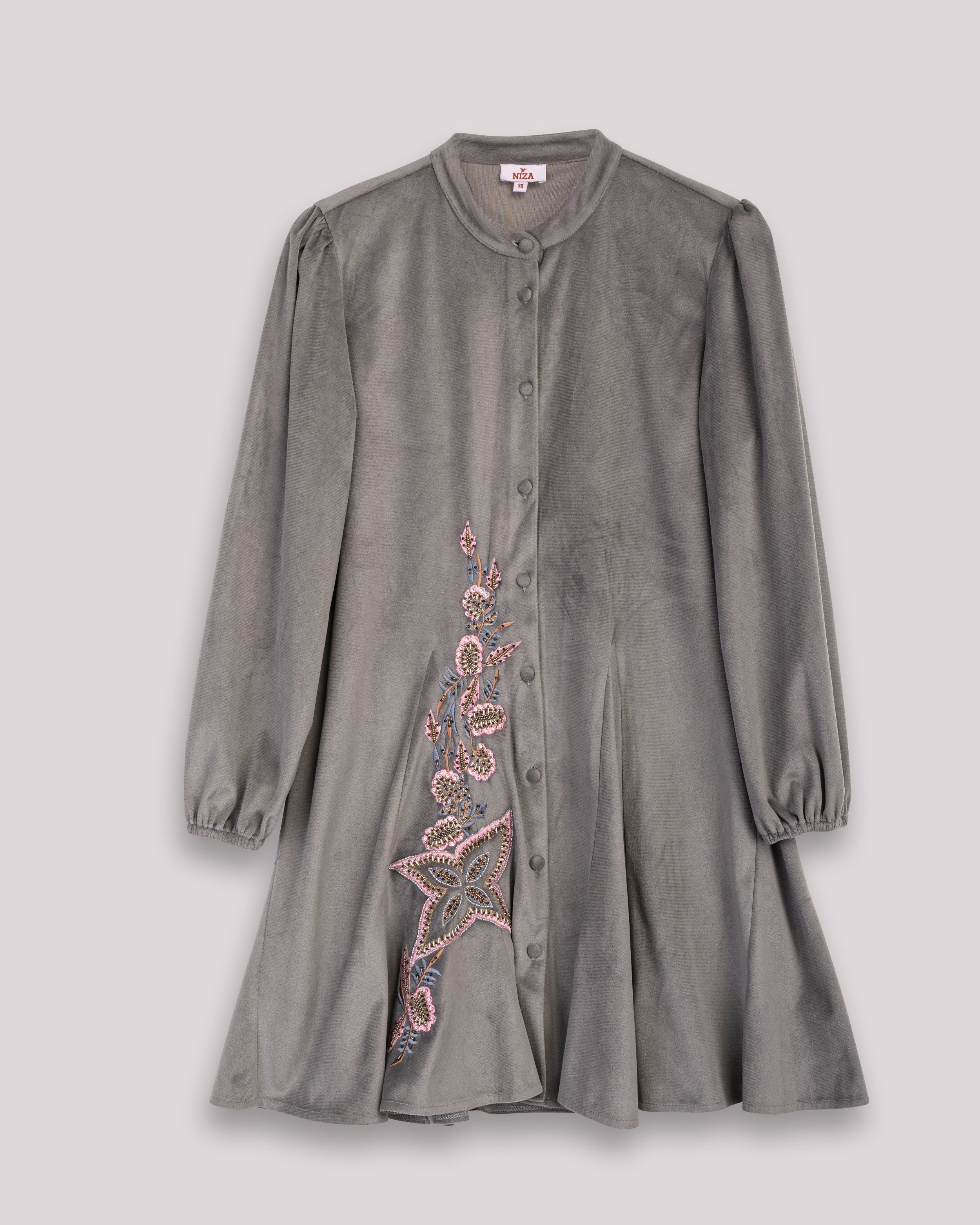 Vestido Mini com Tecido de Veludo Carlota Cinzento-escuro-6