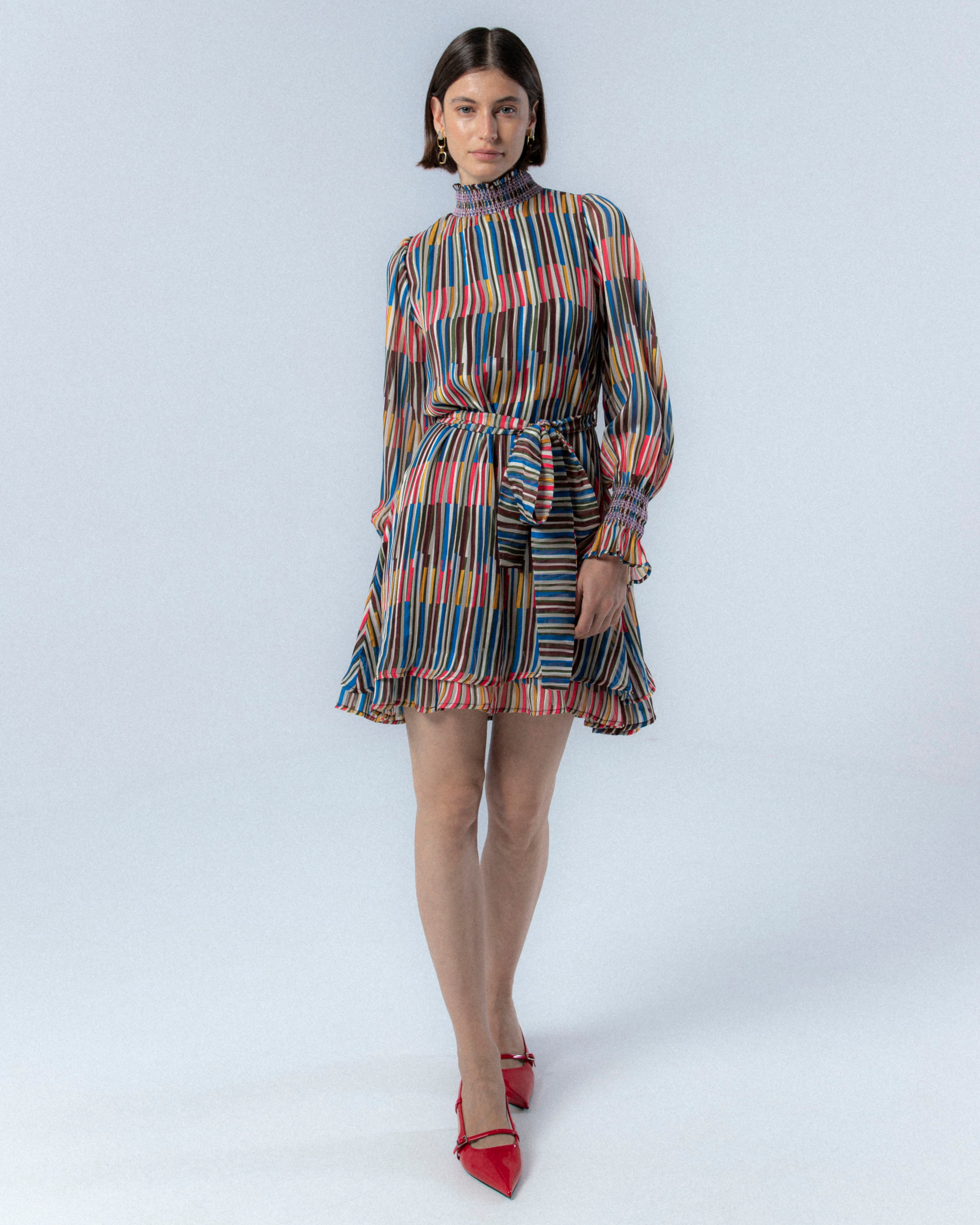 Vestido Mini com Estampado às Riscas Martina Multicolor-2