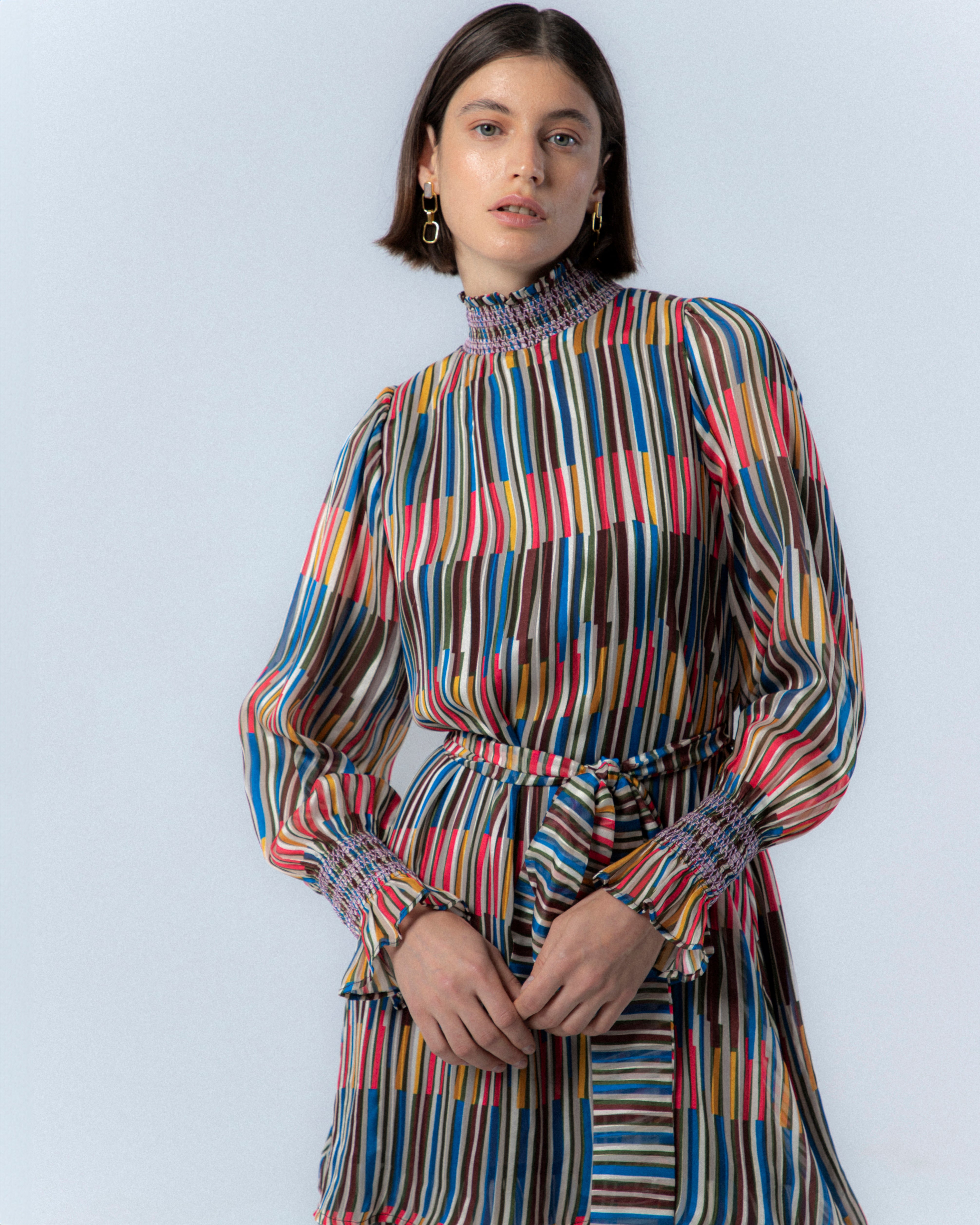 Vestido Mini com Estampado às Riscas Martina Multicolor-4