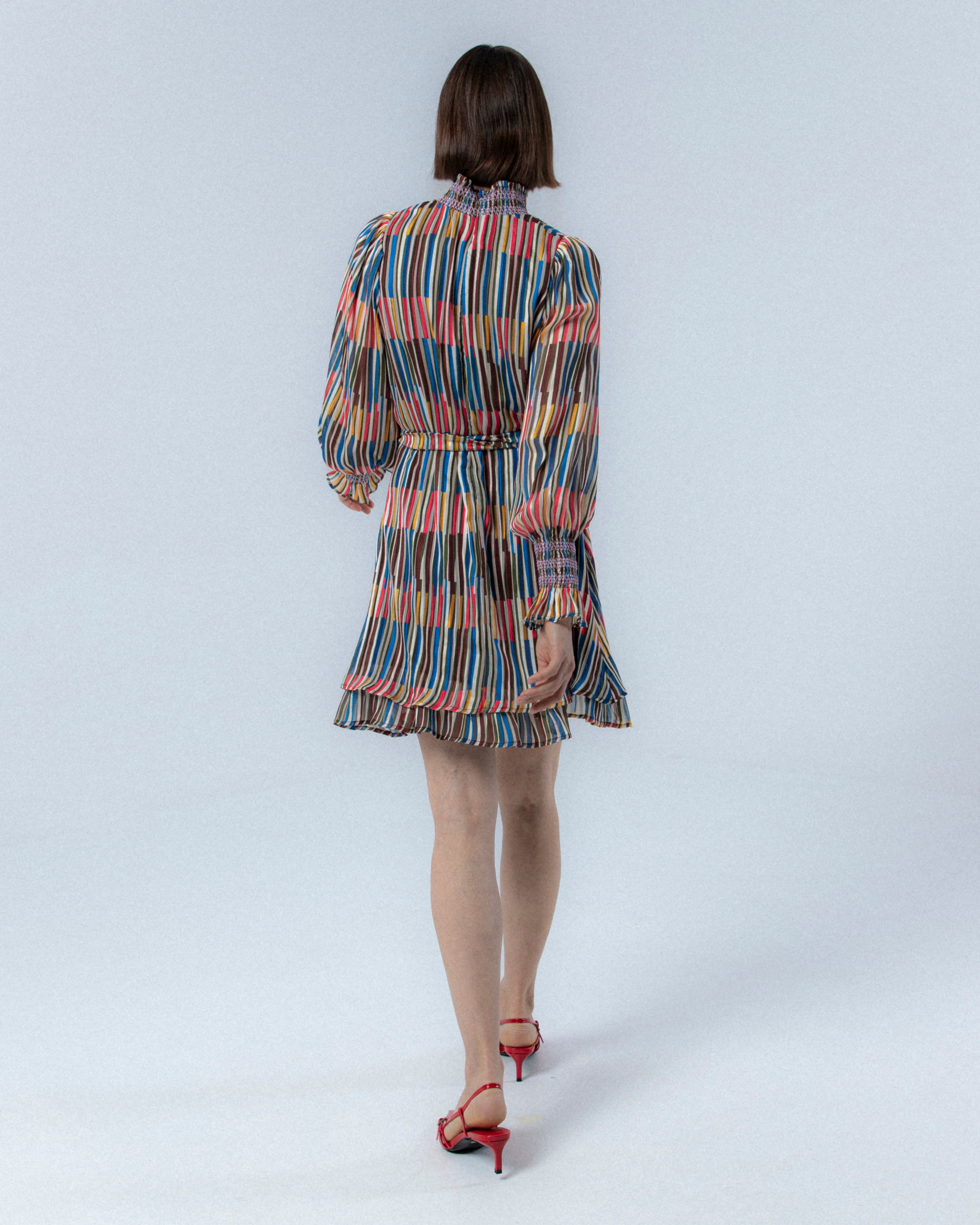 Vestido Mini com Estampado às Riscas Martina Multicolor-5