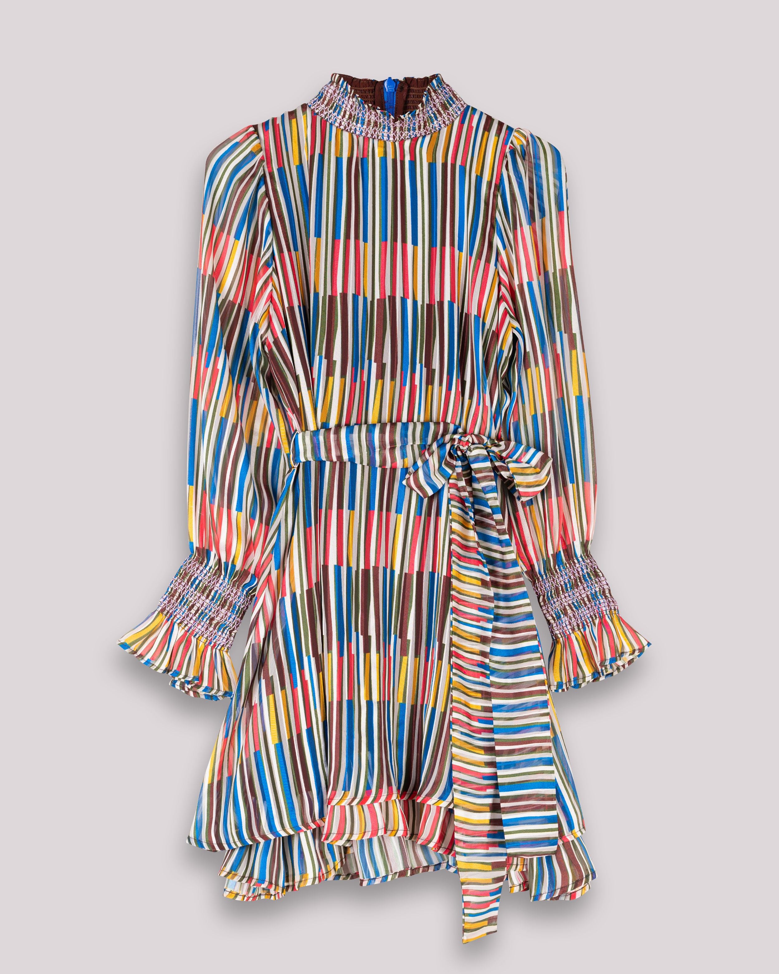 Vestido Mini com Estampado às Riscas Martina Multicolor-6