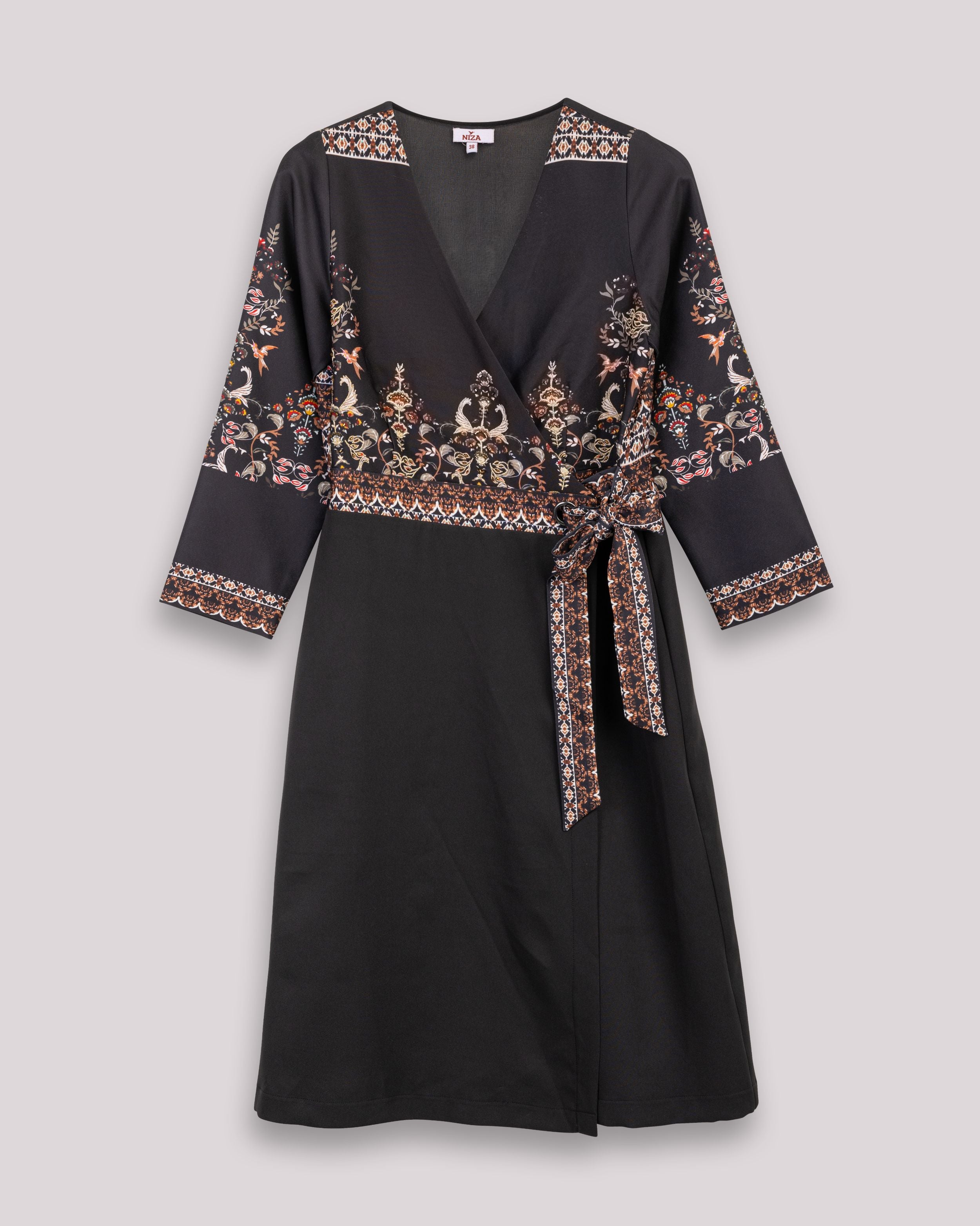 Vestido Midi Cruzado com Manga Abaixo do Cotovelo Loreto Preto-6