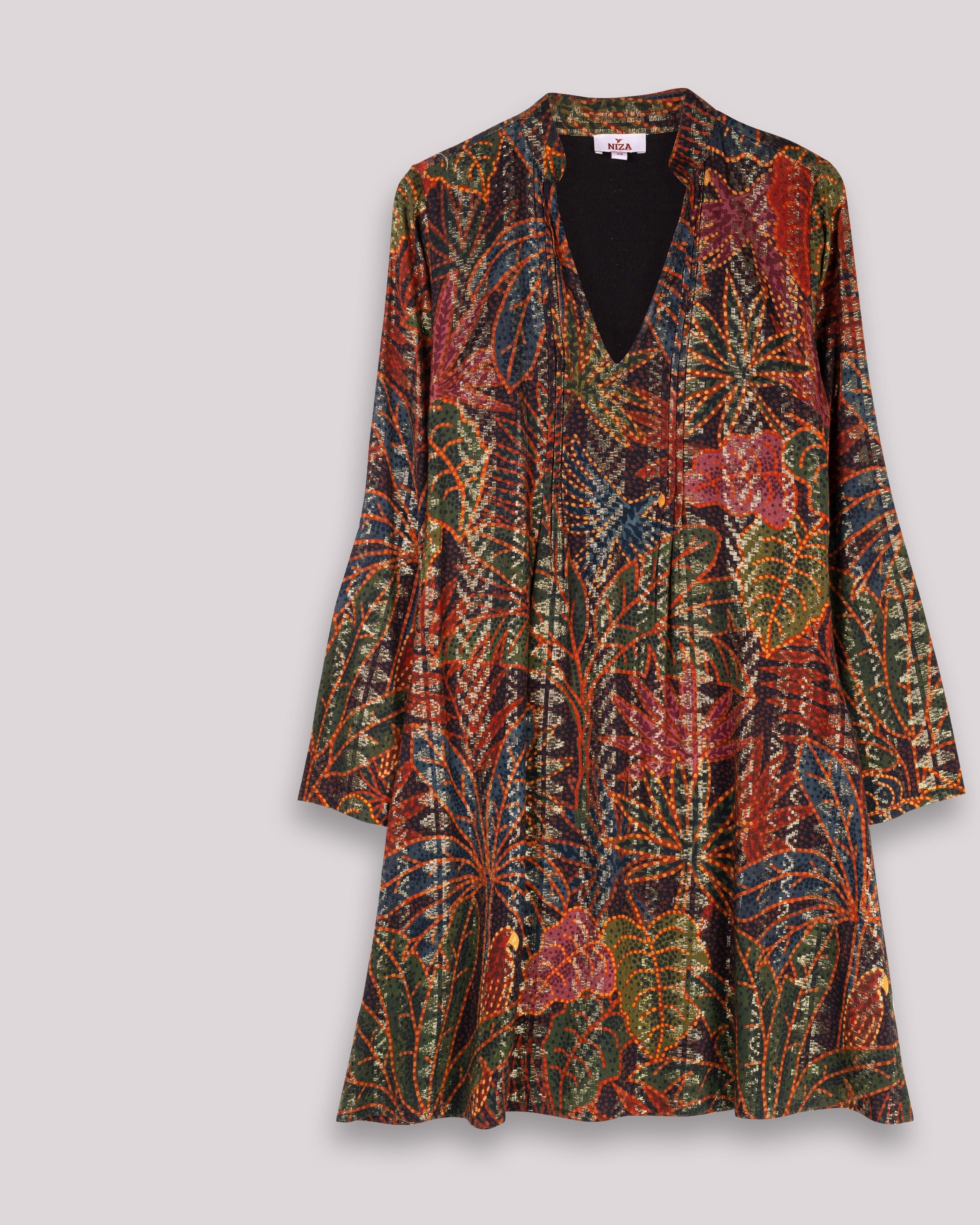 Vestido Curto de Gola em V com Tecido Lurex Adriana Multicolor-6