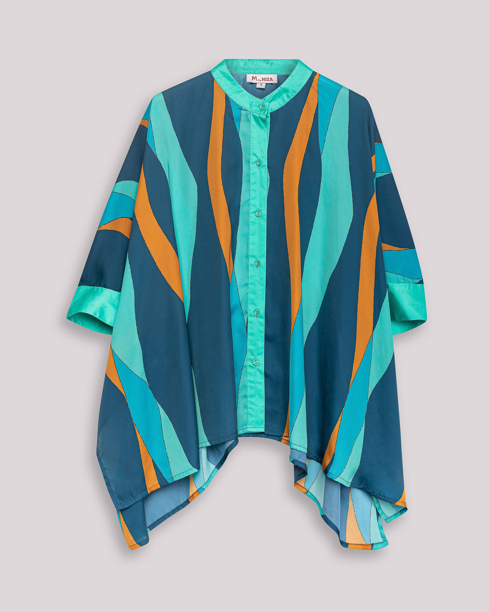 Blusa Folgada com Gola Redonda e Manga 3/4 Azul / Verde-6