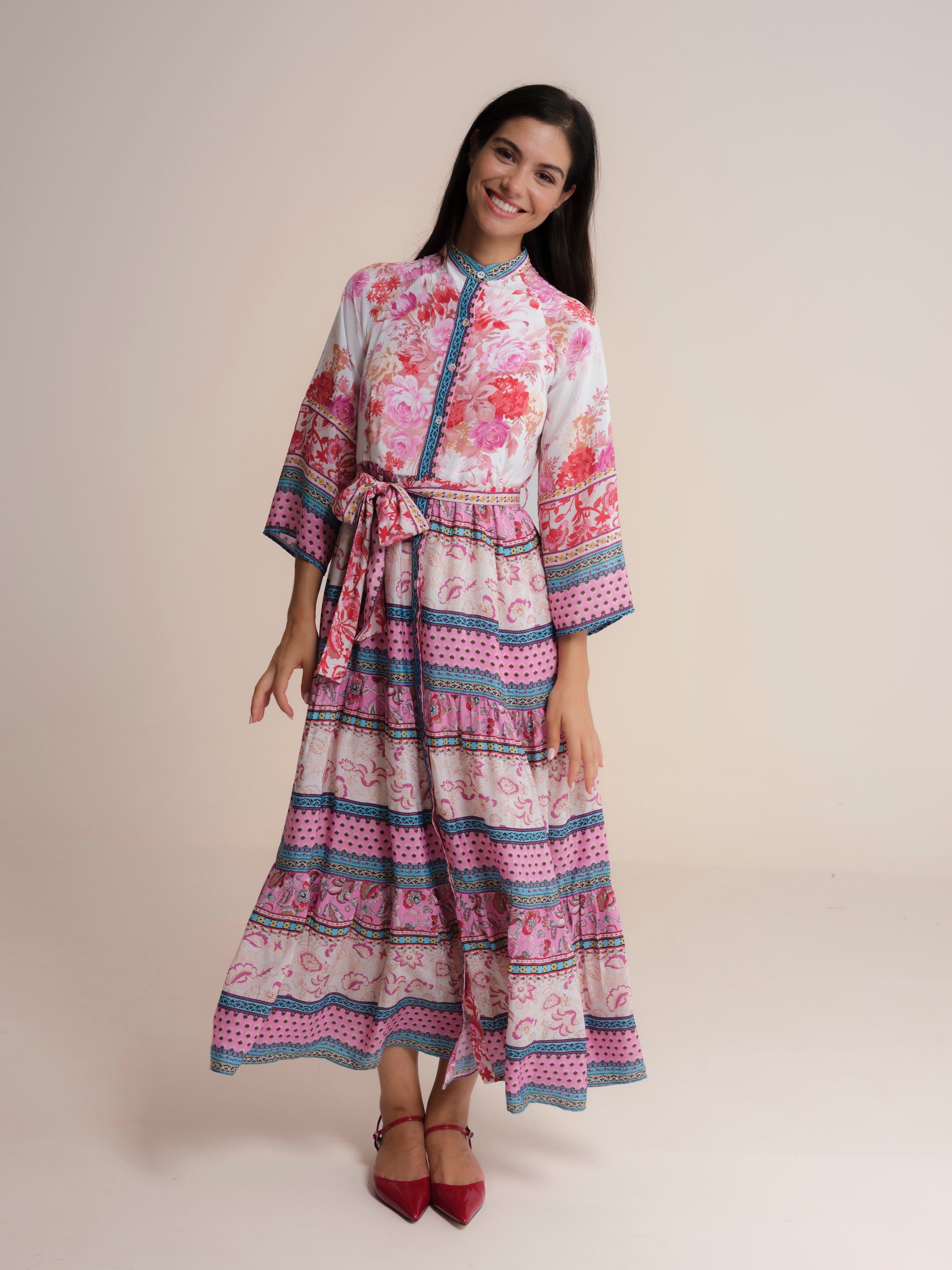 Vestido Comprido com Gola Redonda Multicolor-1