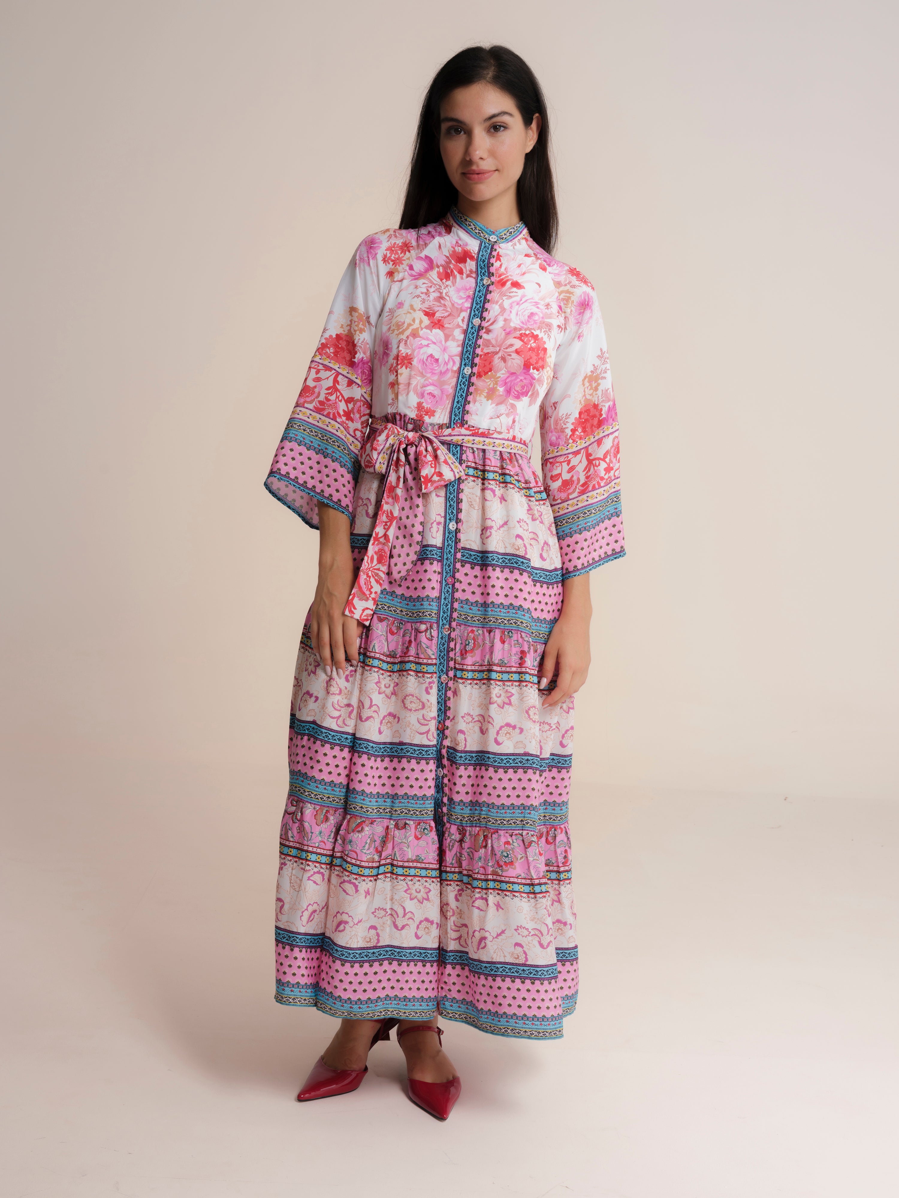 Vestido Comprido com Gola Redonda Multicolor-2