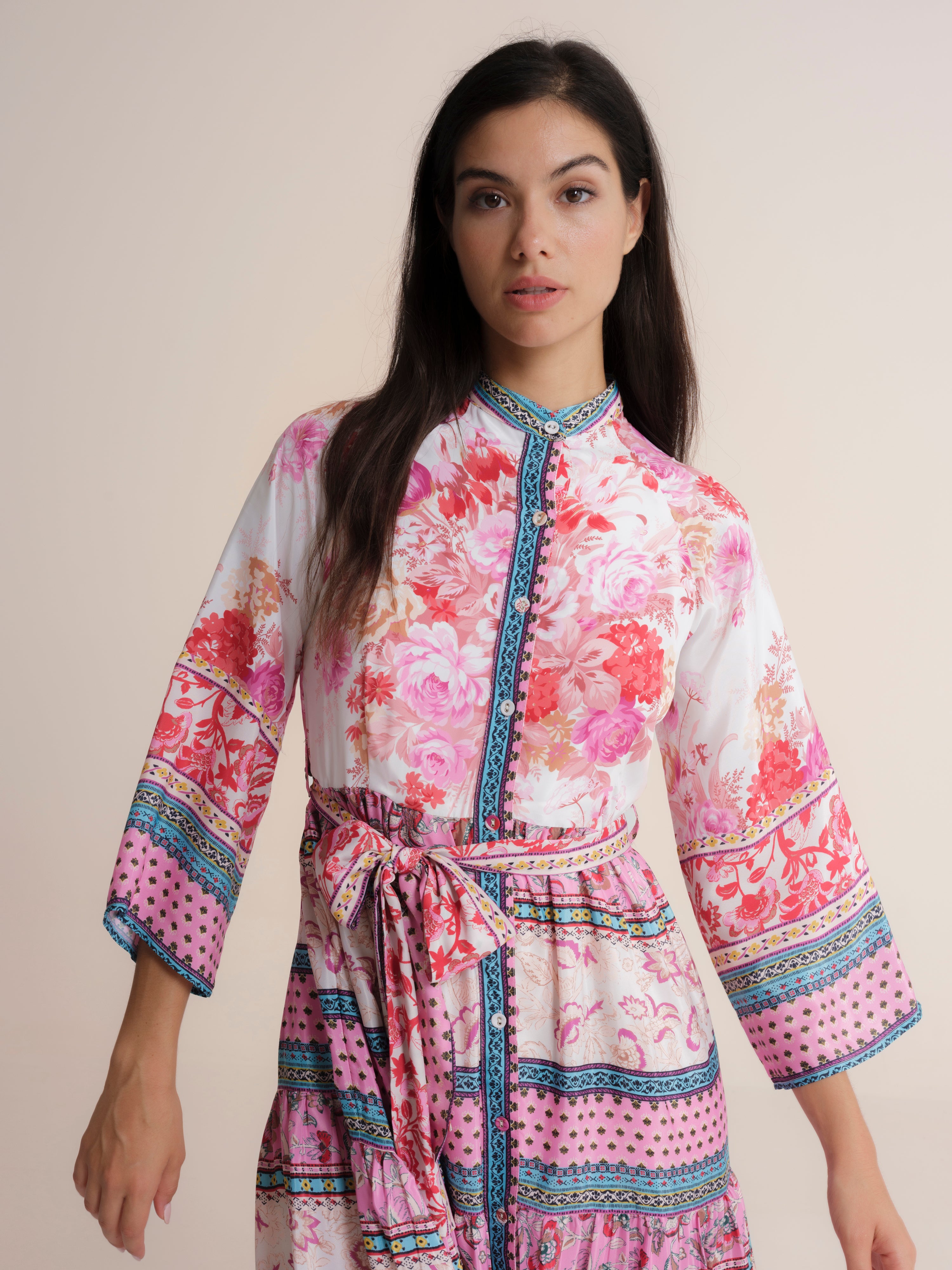 Vestido Comprido com Gola Redonda Multicolor-3