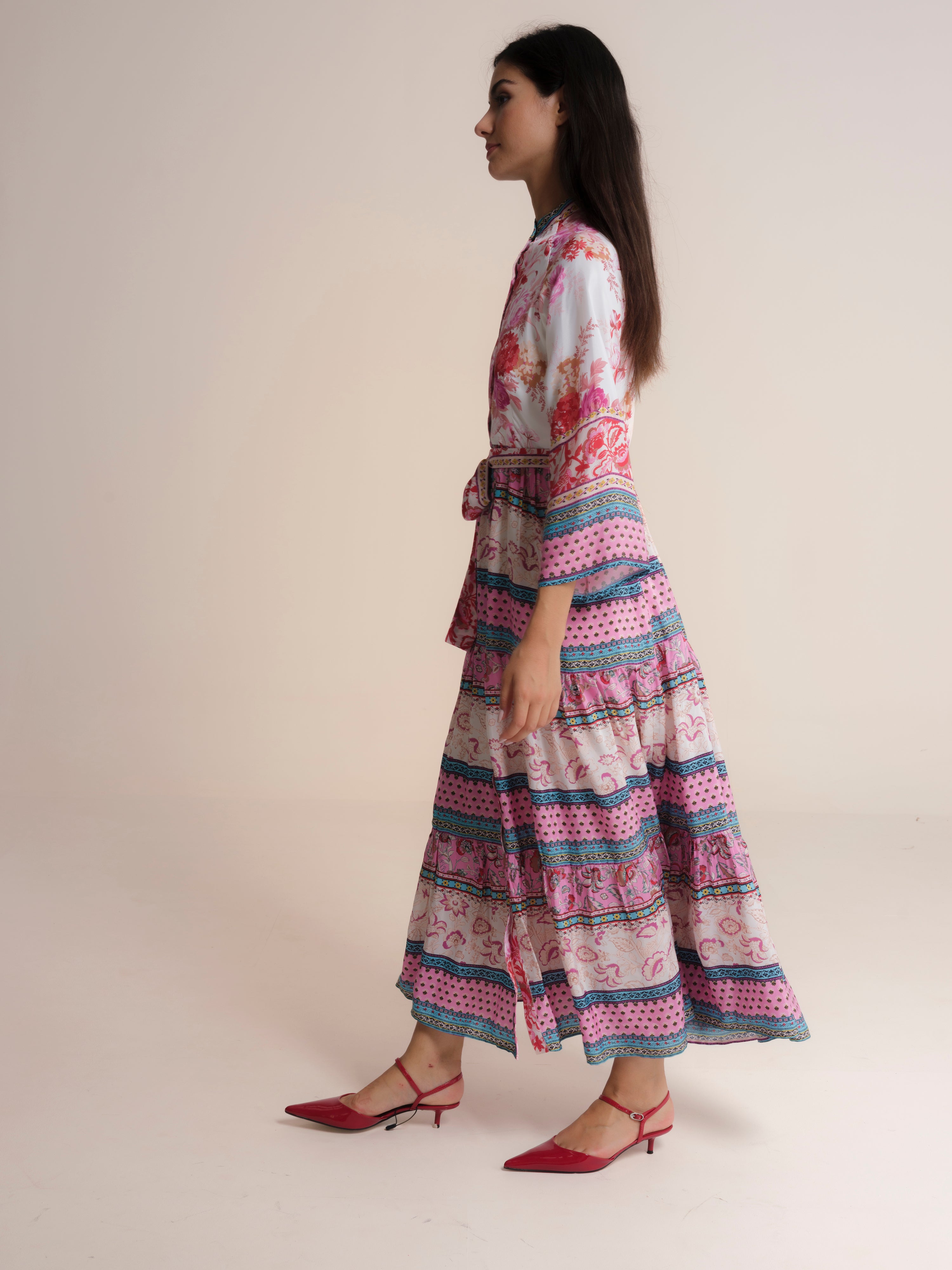 Vestido Comprido com Gola Redonda Multicolor-5