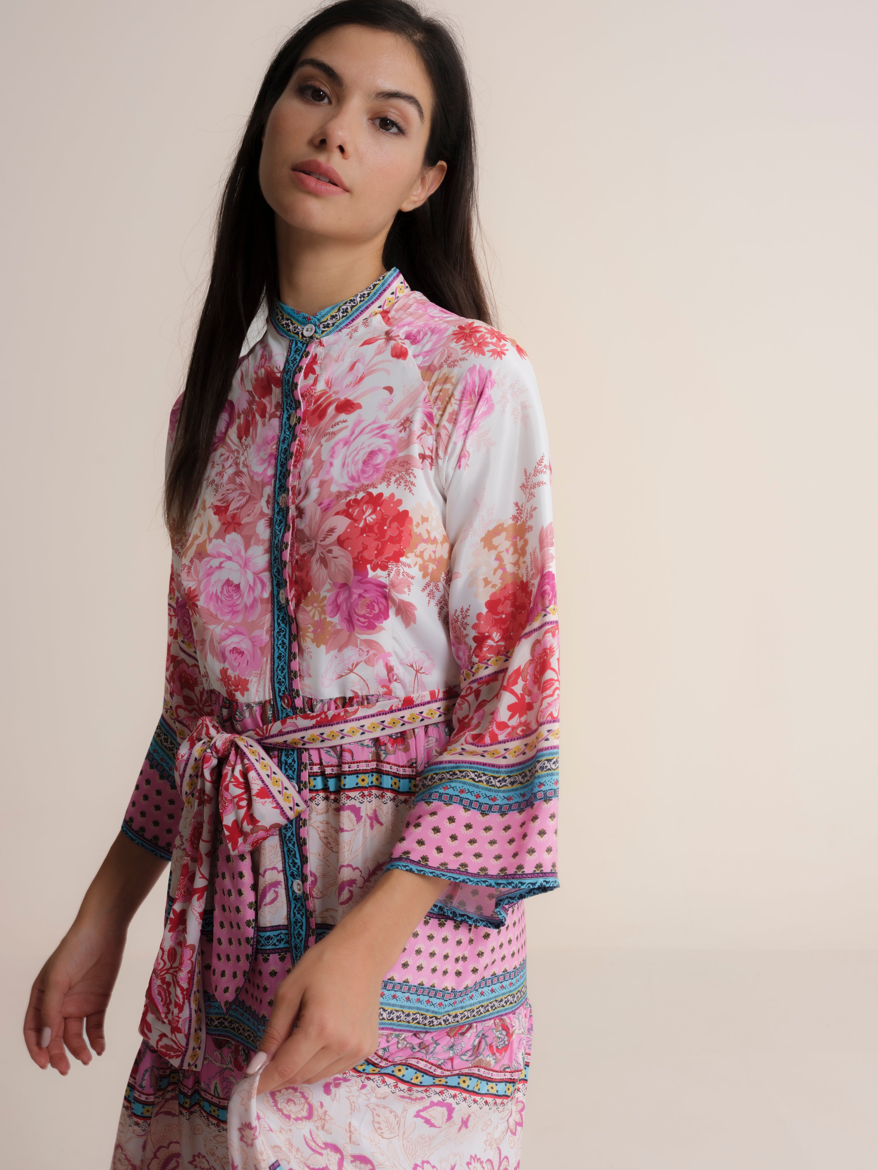 Vestido Comprido com Gola Redonda Multicolor-6