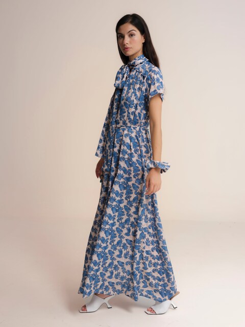 Imagem 0 de Vestido Comprido de Gola Redonda com Laço de Manga Curta