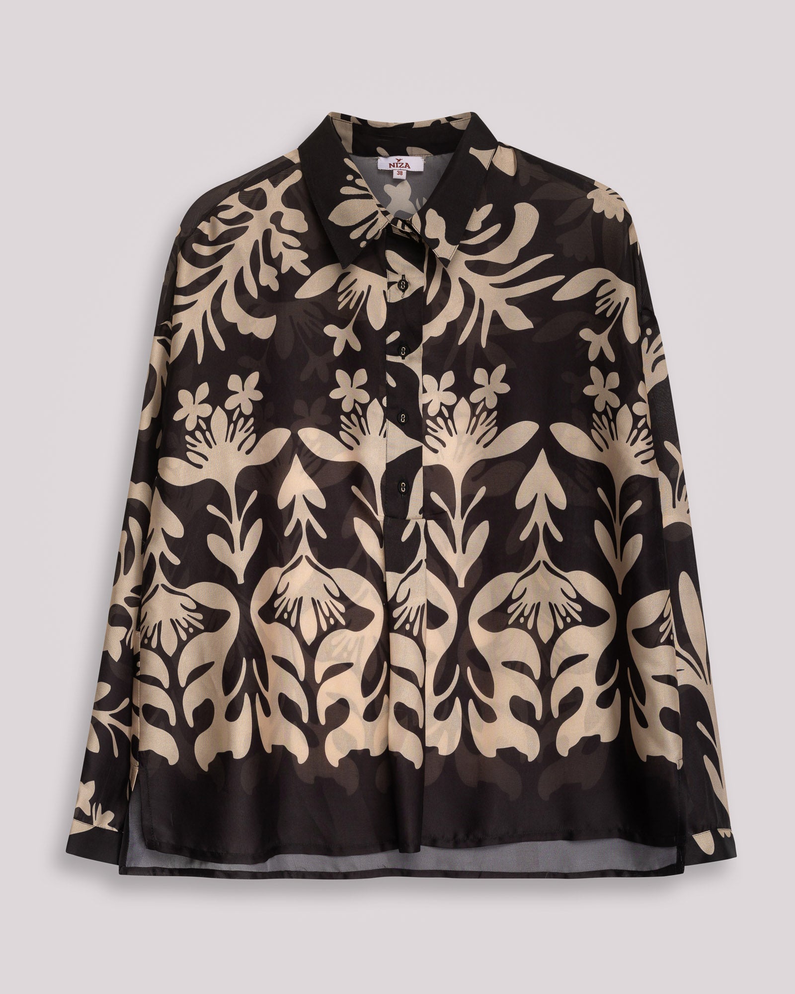 Camisa Fluída com Estampado Floral Preto / Branco-5