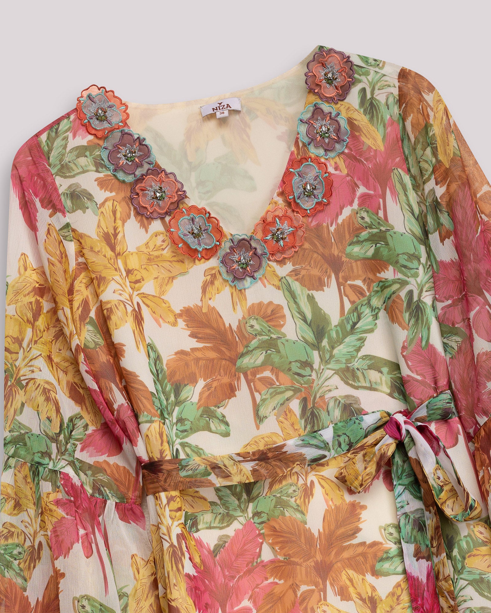 Vestido Curto com Manga 3/4 e Estampado Floral Multicolor-6
