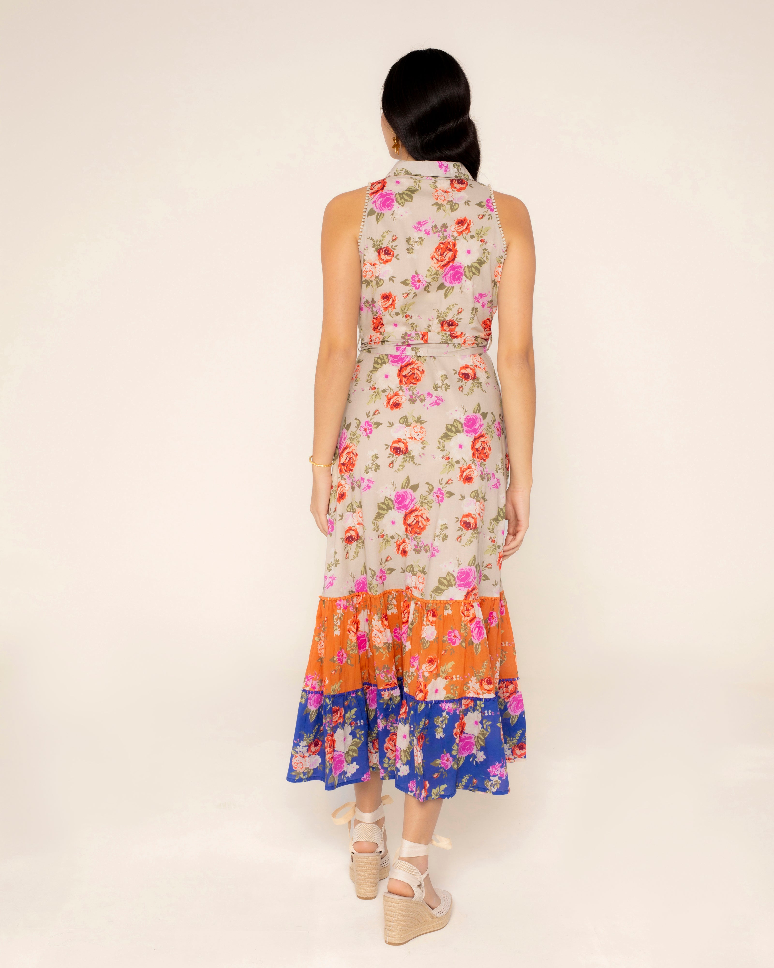 Vestido Comprido com Estampado Floral e Laçada Multicolor-4