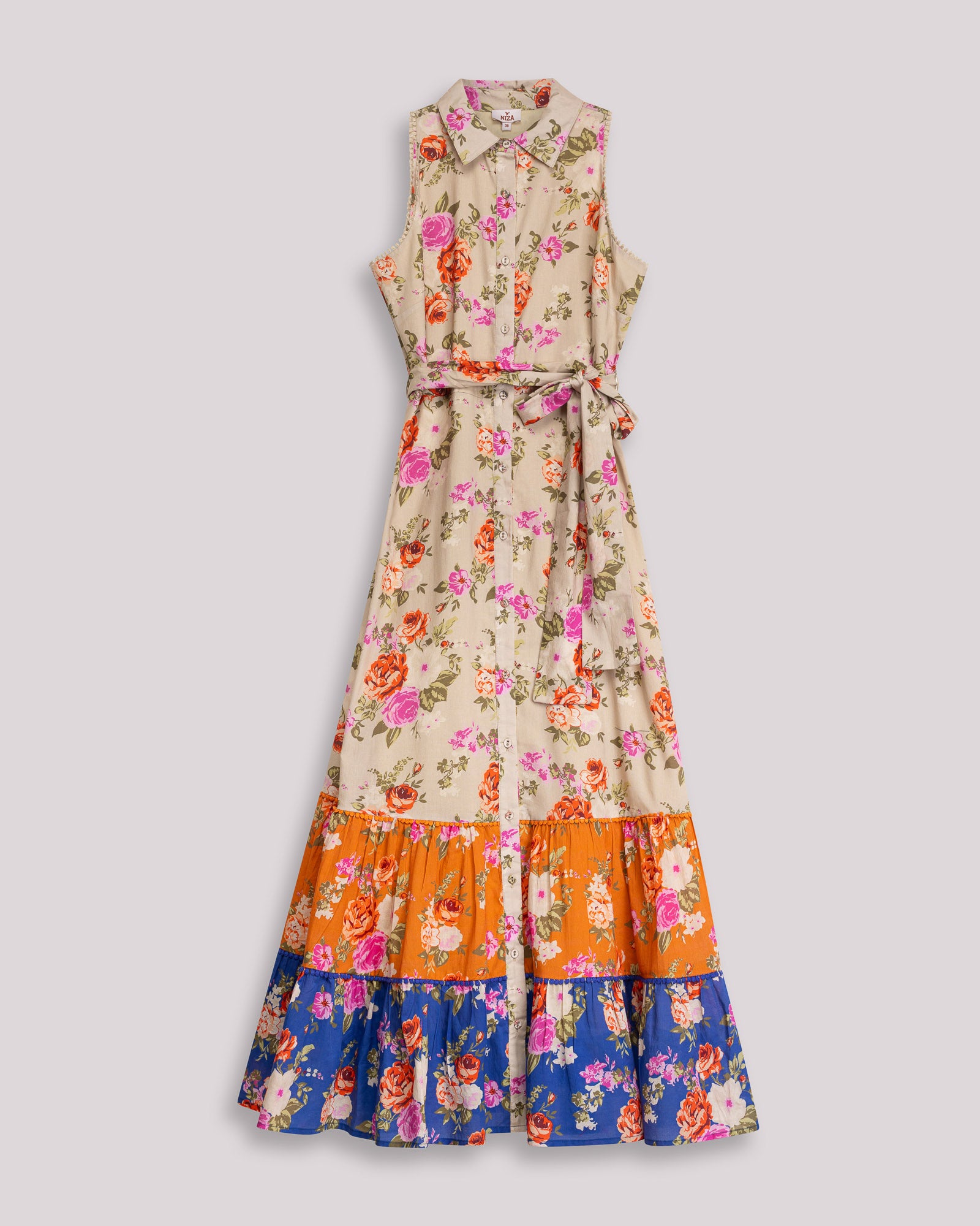 Vestido Comprido com Estampado Floral e Laçada Multicolor-5