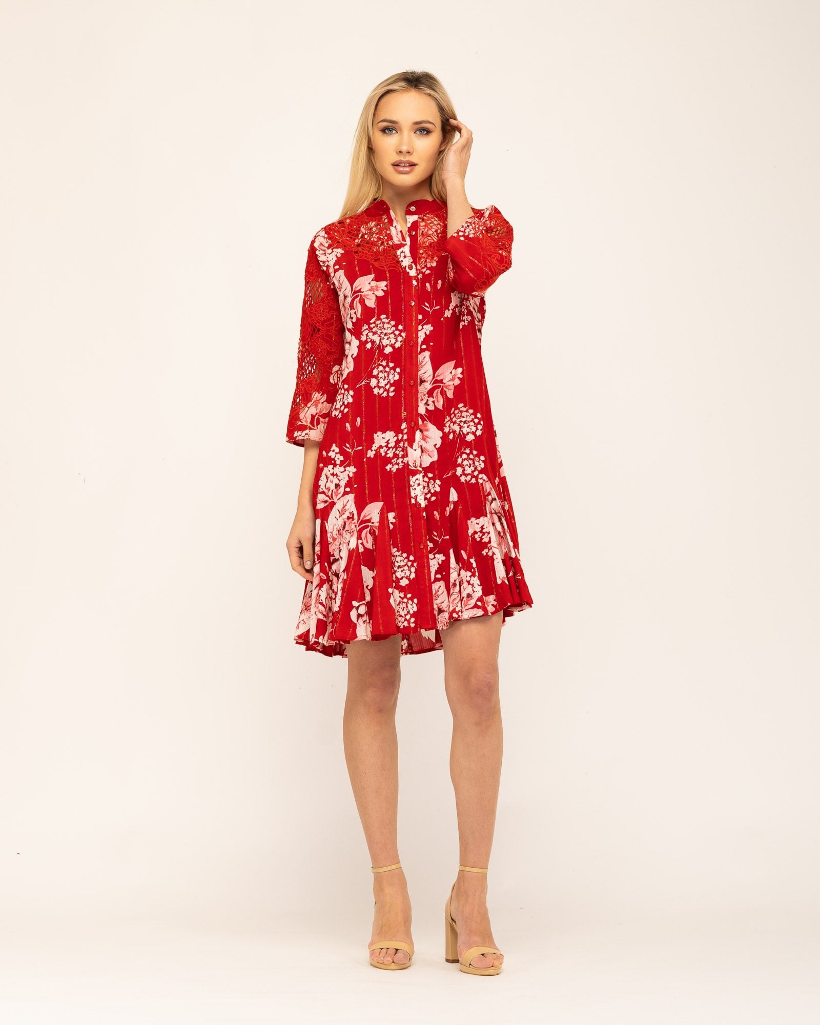 Vestido Curto Tipo Camisa Gardenia Vermelho-2
