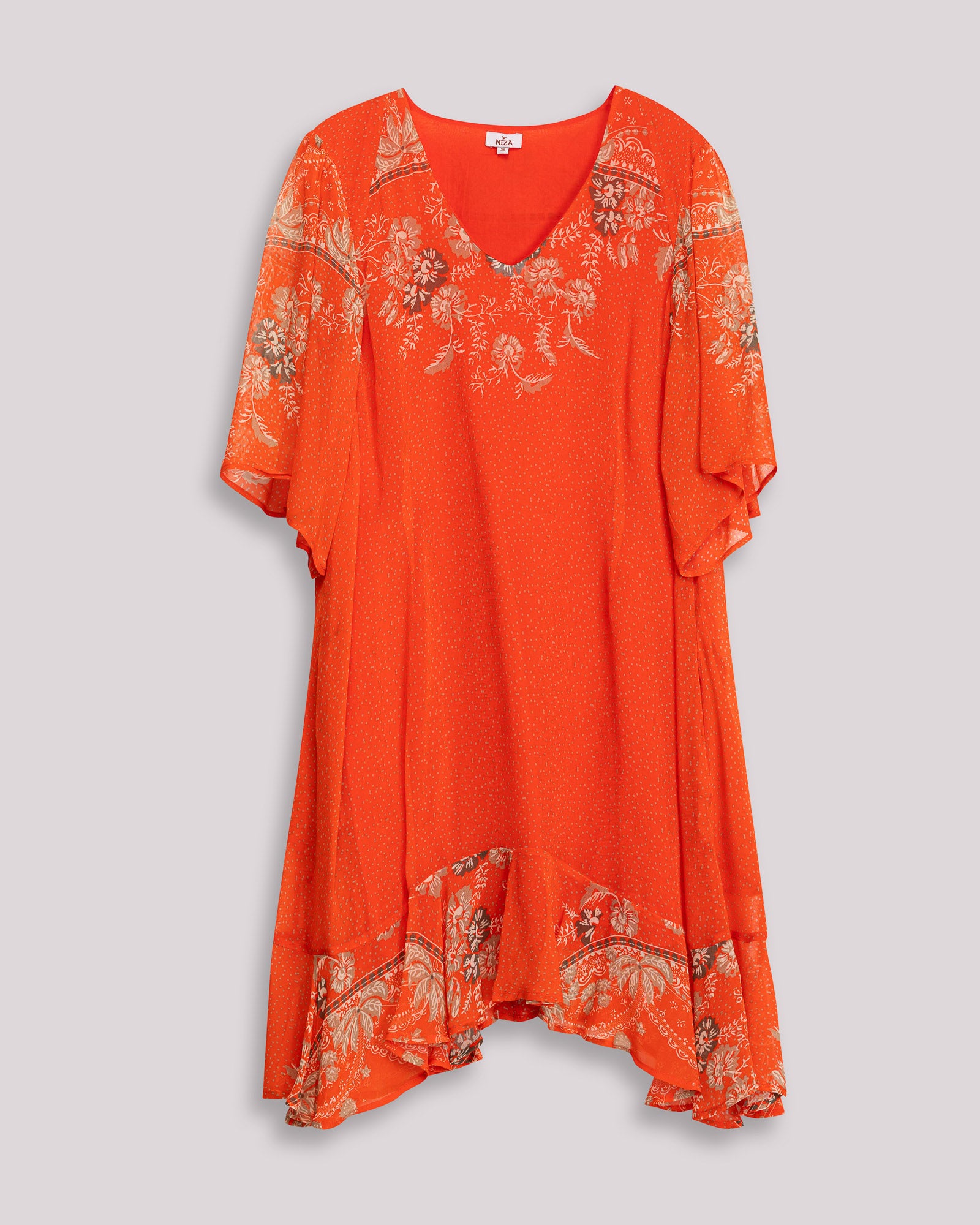 Vestido Curto com Decote em V e Estampado de Flores Vermelho-5
