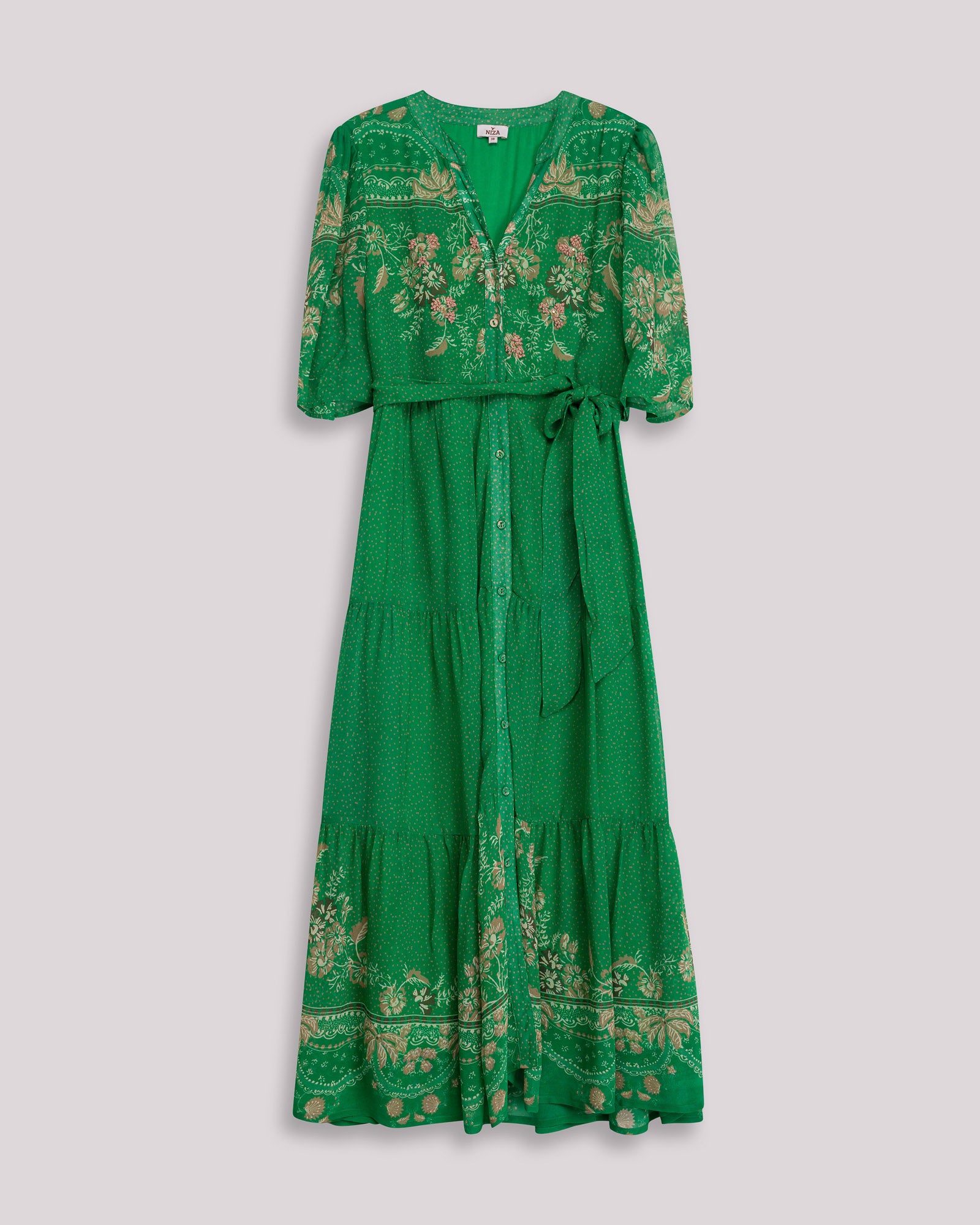 Vestido Tipo Camisa com Manga Abalonada e Cinto Laçada Verde-5
