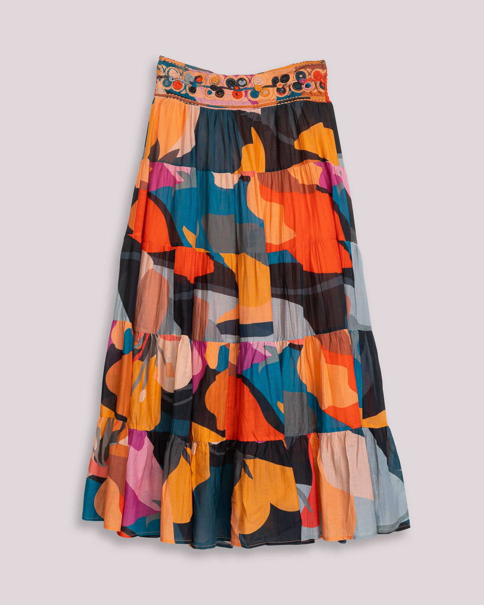 Saia Bordada com Estampado Geométrico Multicolor-5
