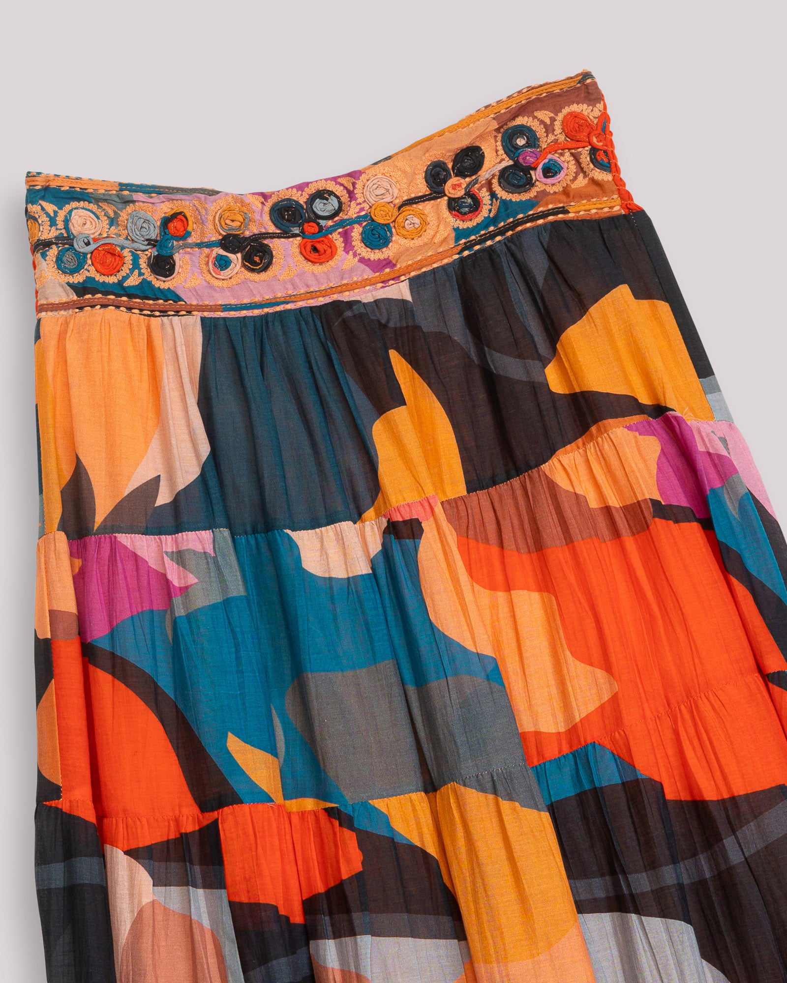 Saia Bordada com Estampado Geométrico Multicolor-6