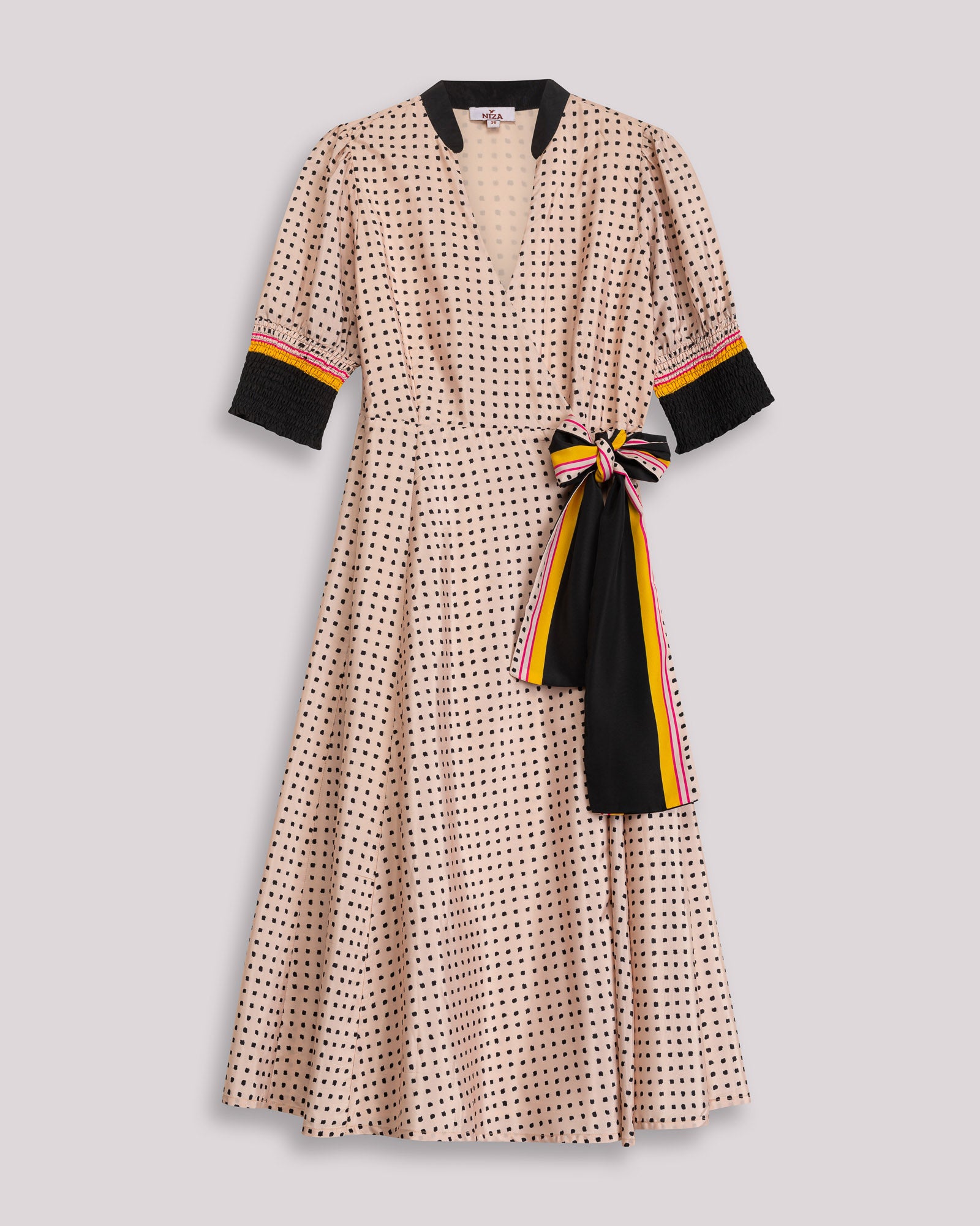 Vestido de Bolinhas com Laçada e Manga Abalonada Rosa-claro-5