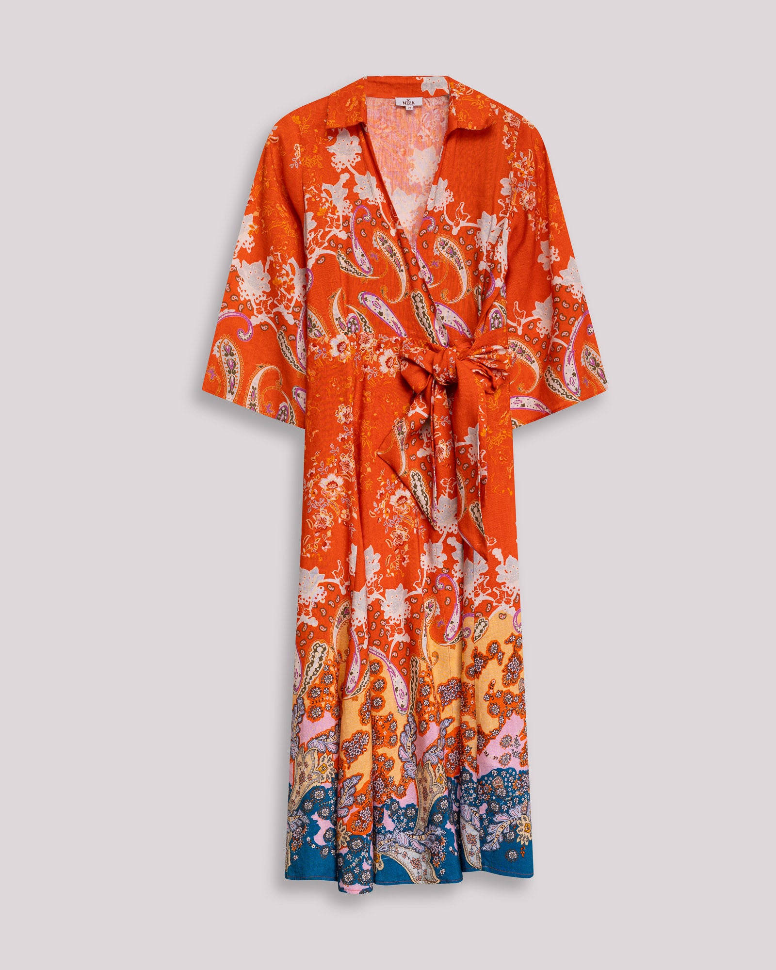 Vestido Midi Tipo Kimono Floral Havana Laranja / azul marinho-5