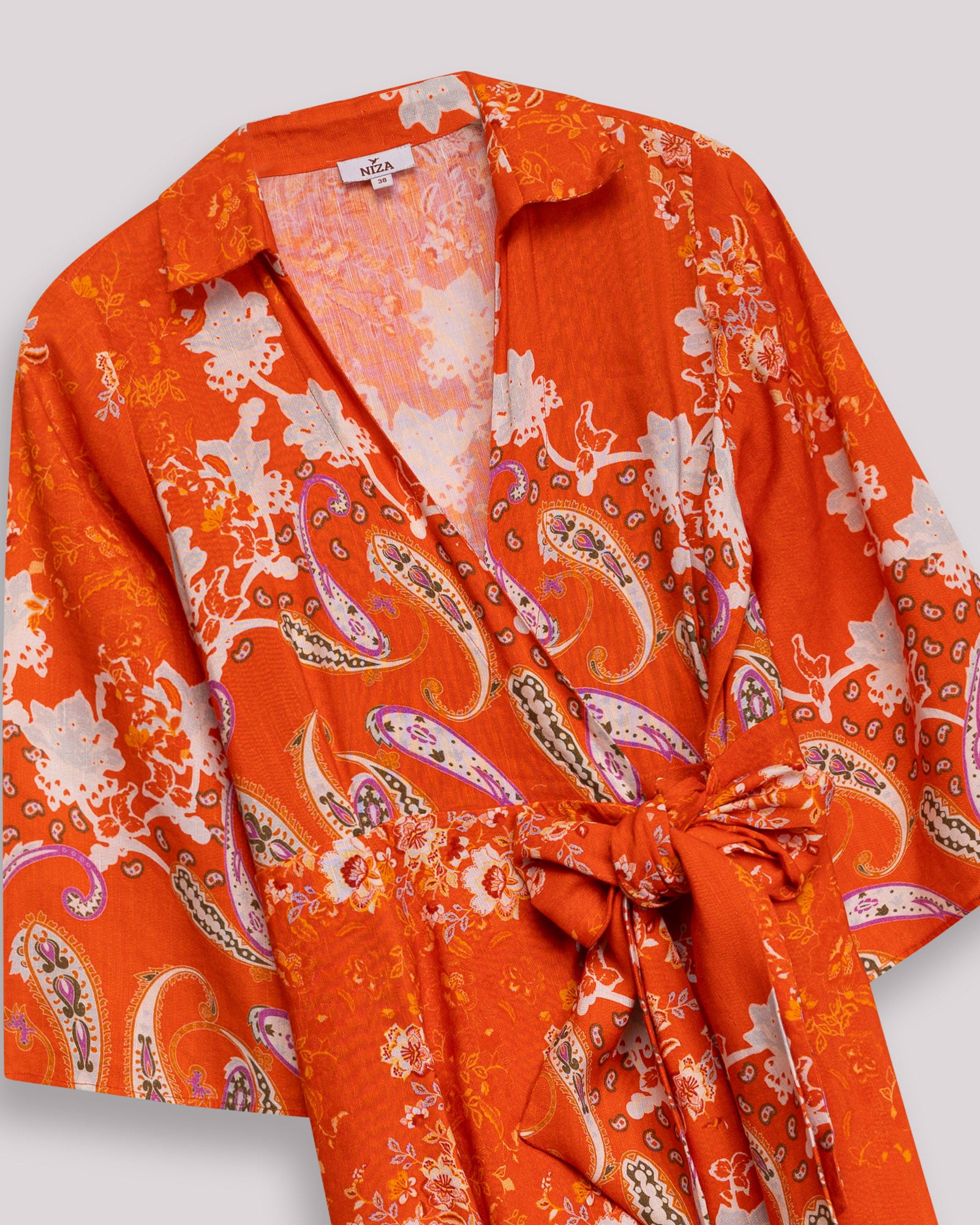 Vestido Midi Tipo Kimono Floral Havana Laranja / azul marinho-6