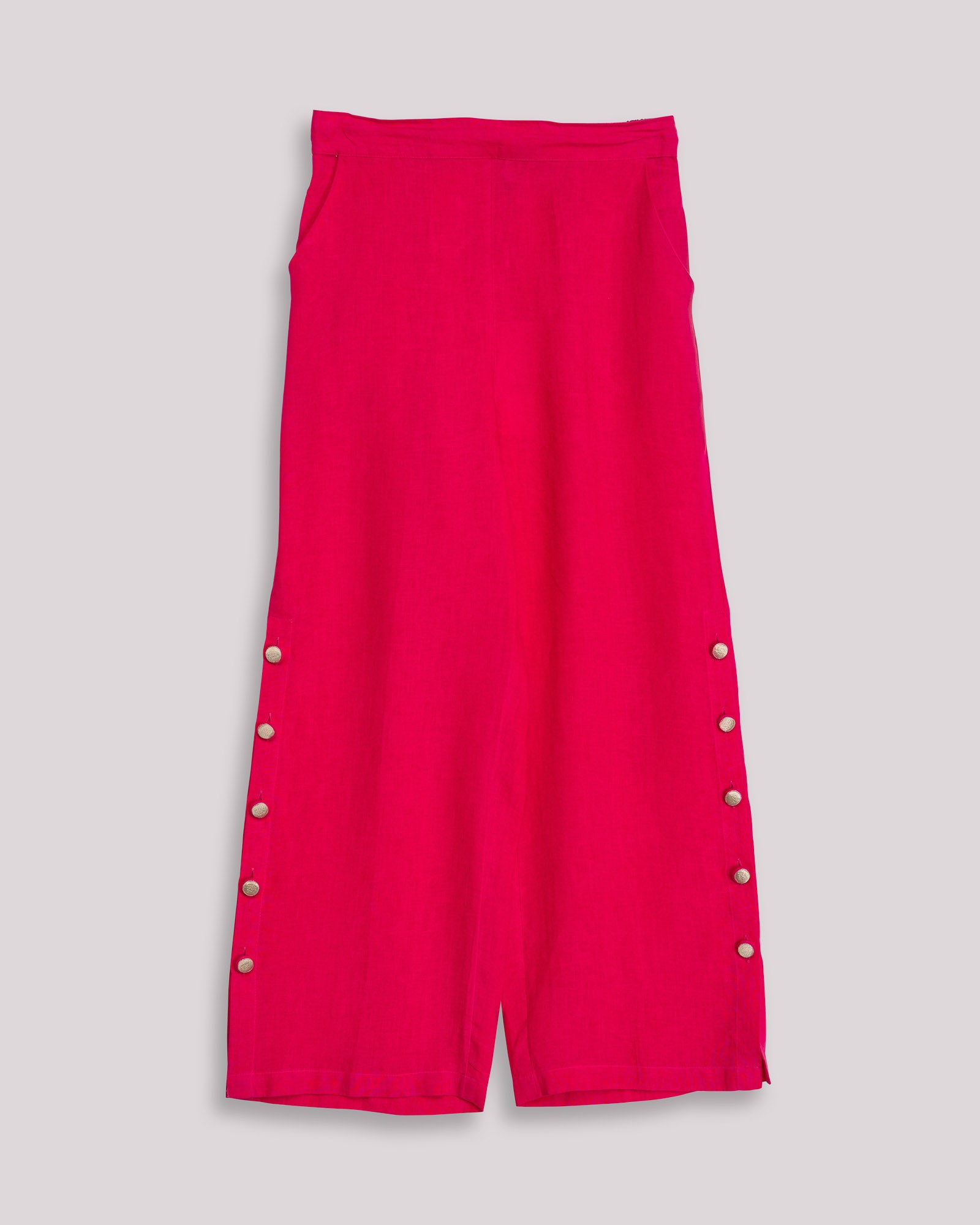 Calças Culotte de Linho com Aberturas Laterais Tulum Rosa-5