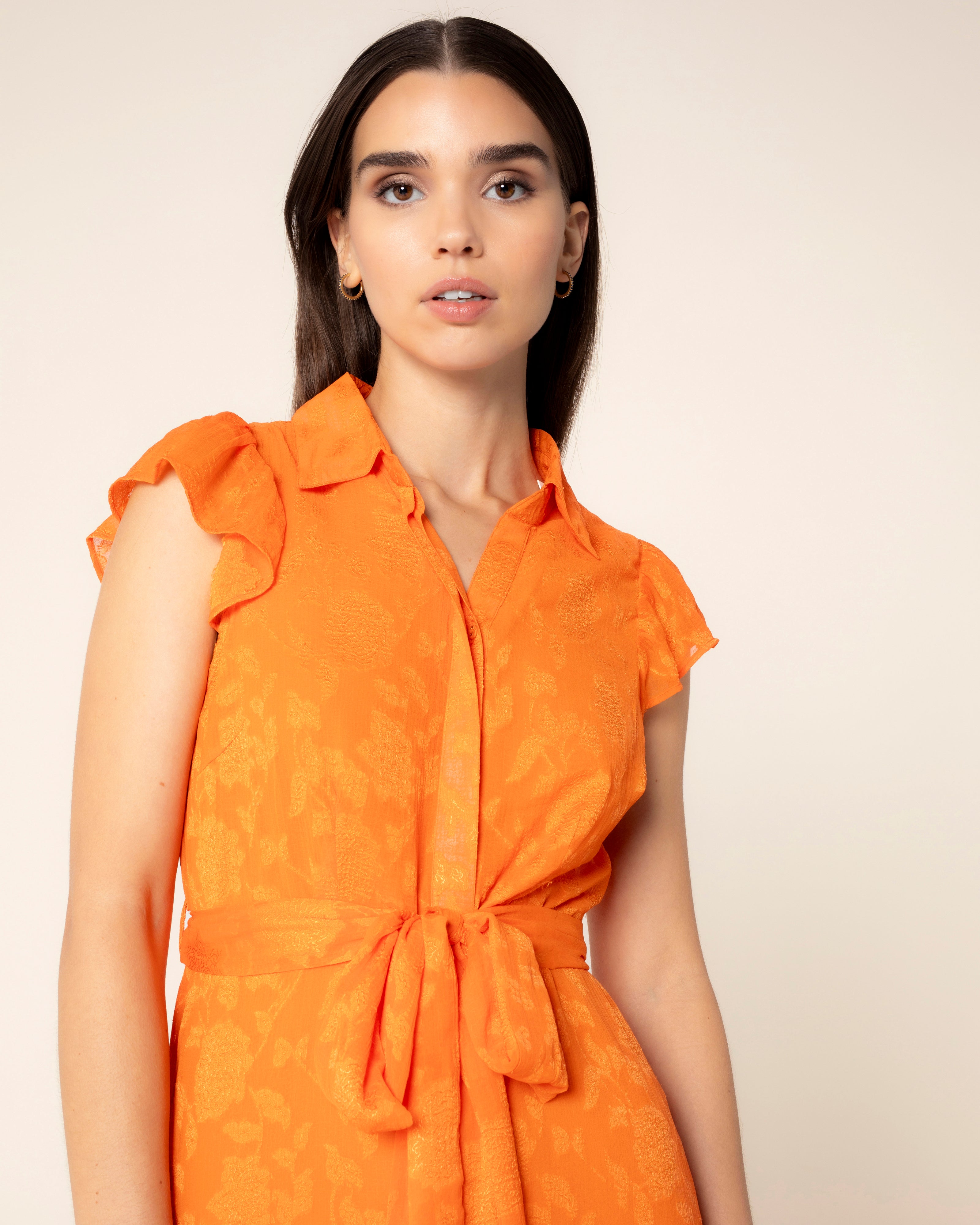 Vestido Midi de Manga Curta Flora Laranja-forte-2