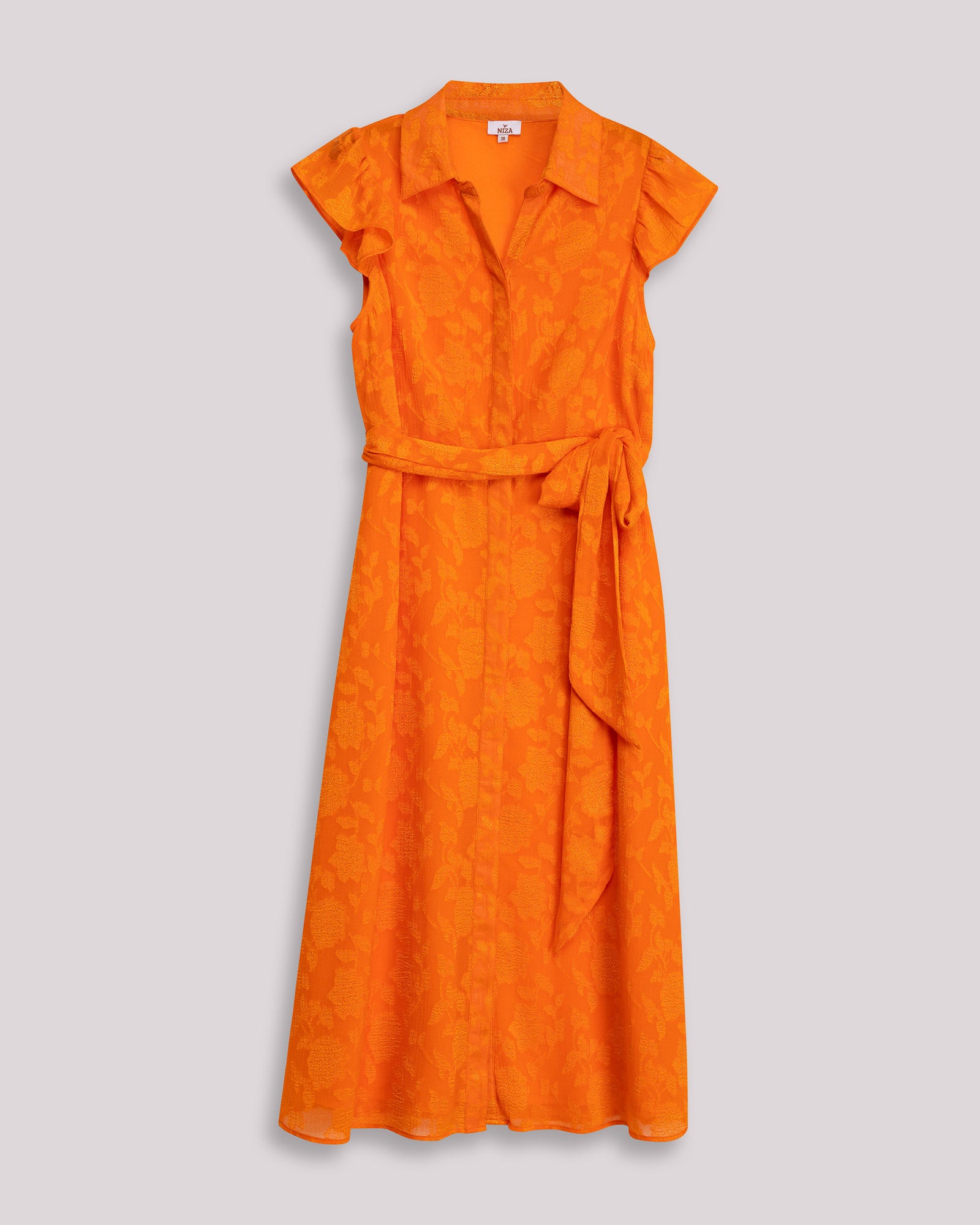Vestido Midi de Manga Curta Flora Laranja-forte-5