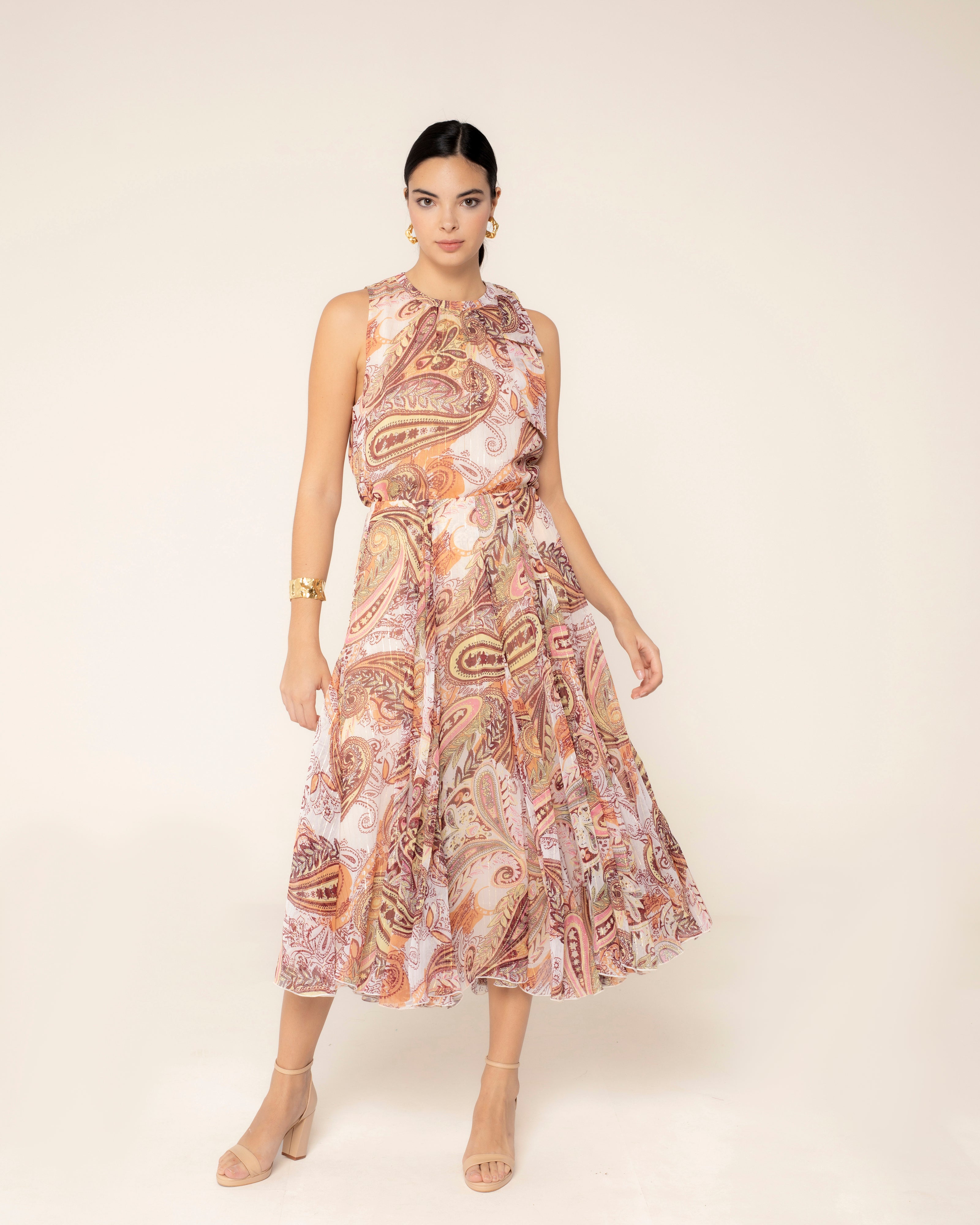 Saia Comprida com Estampado Paisley Rosa-1