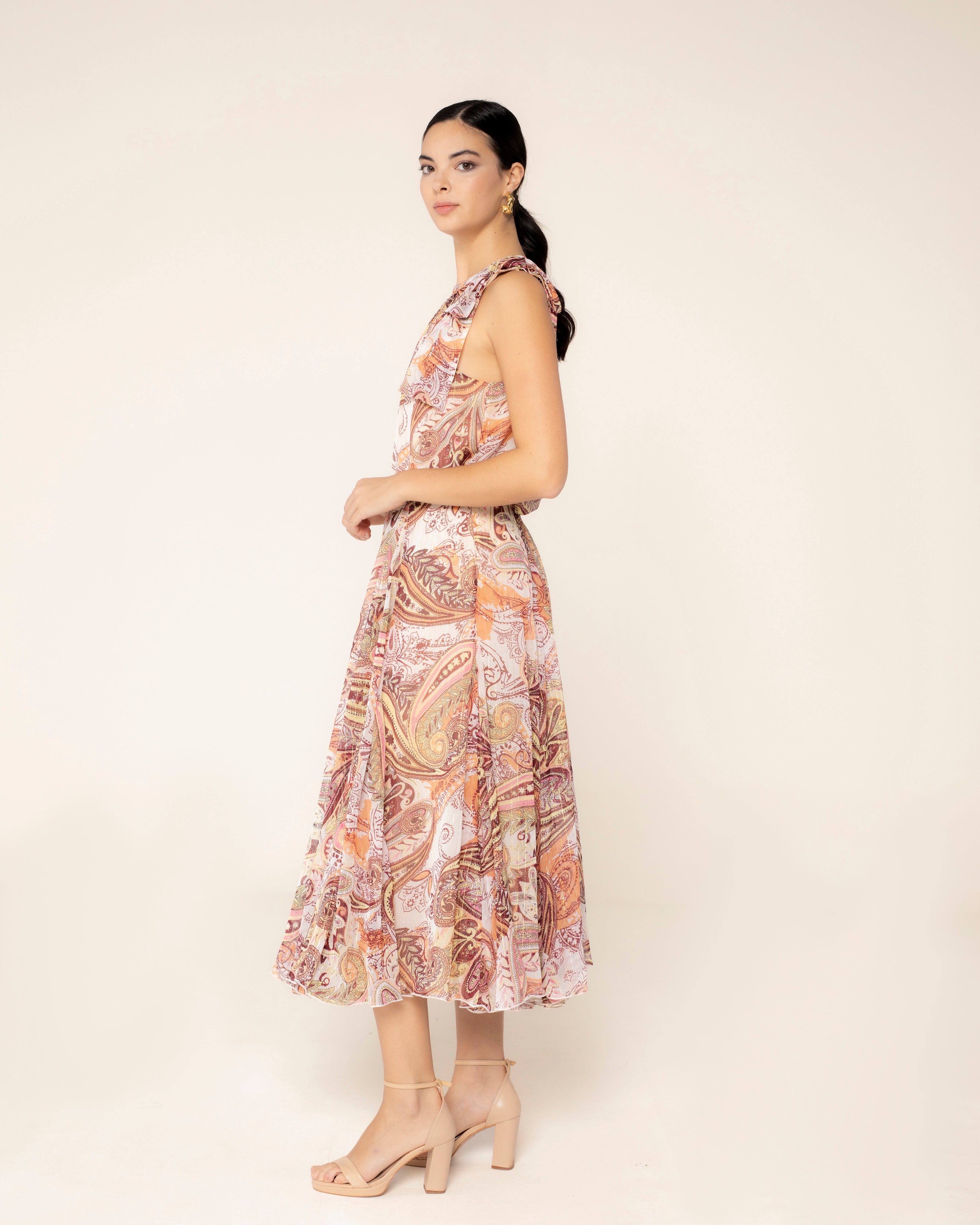 Saia Comprida com Estampado Paisley Rosa-3