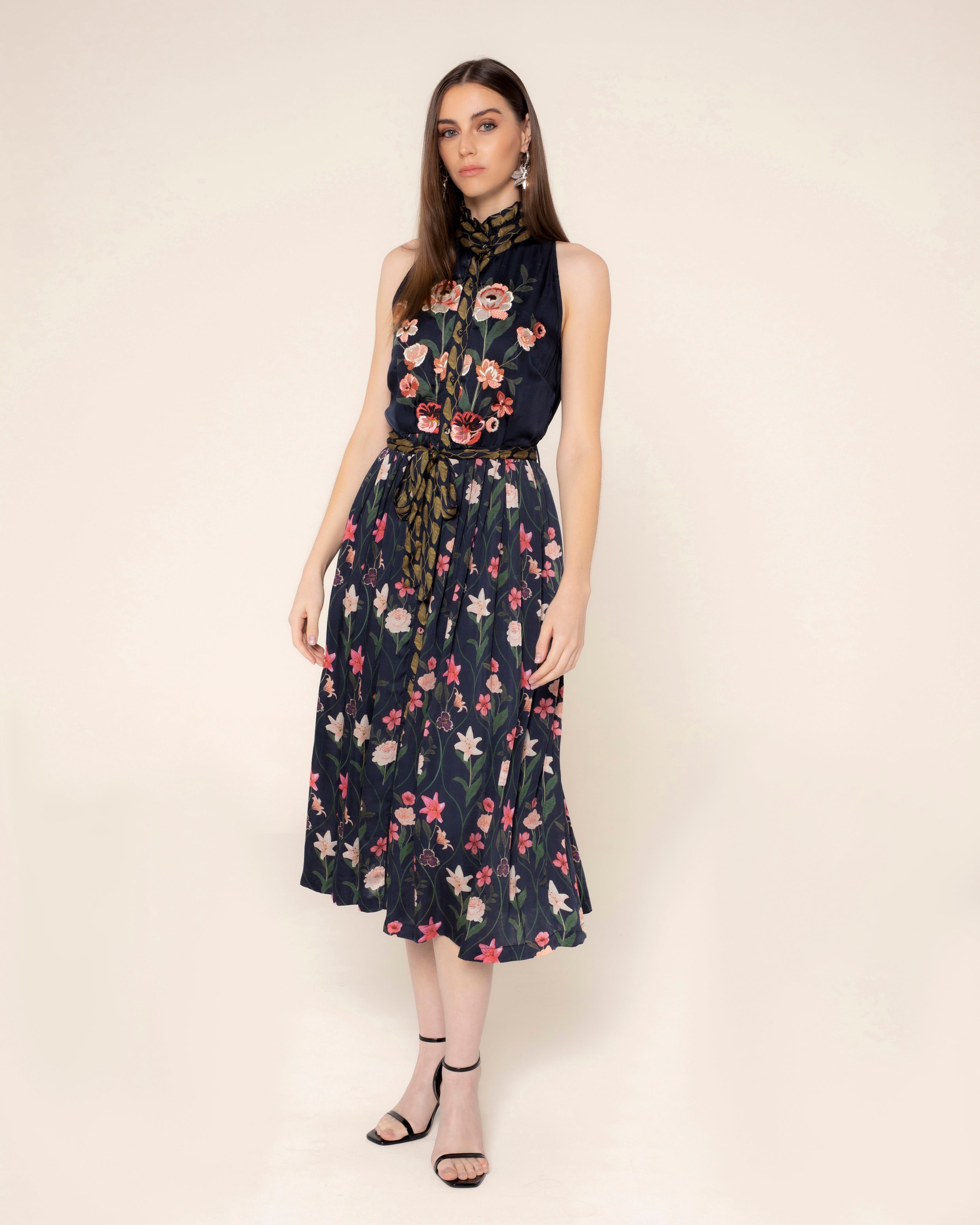 Vestido Midi Estampado Bouquet Azul-2