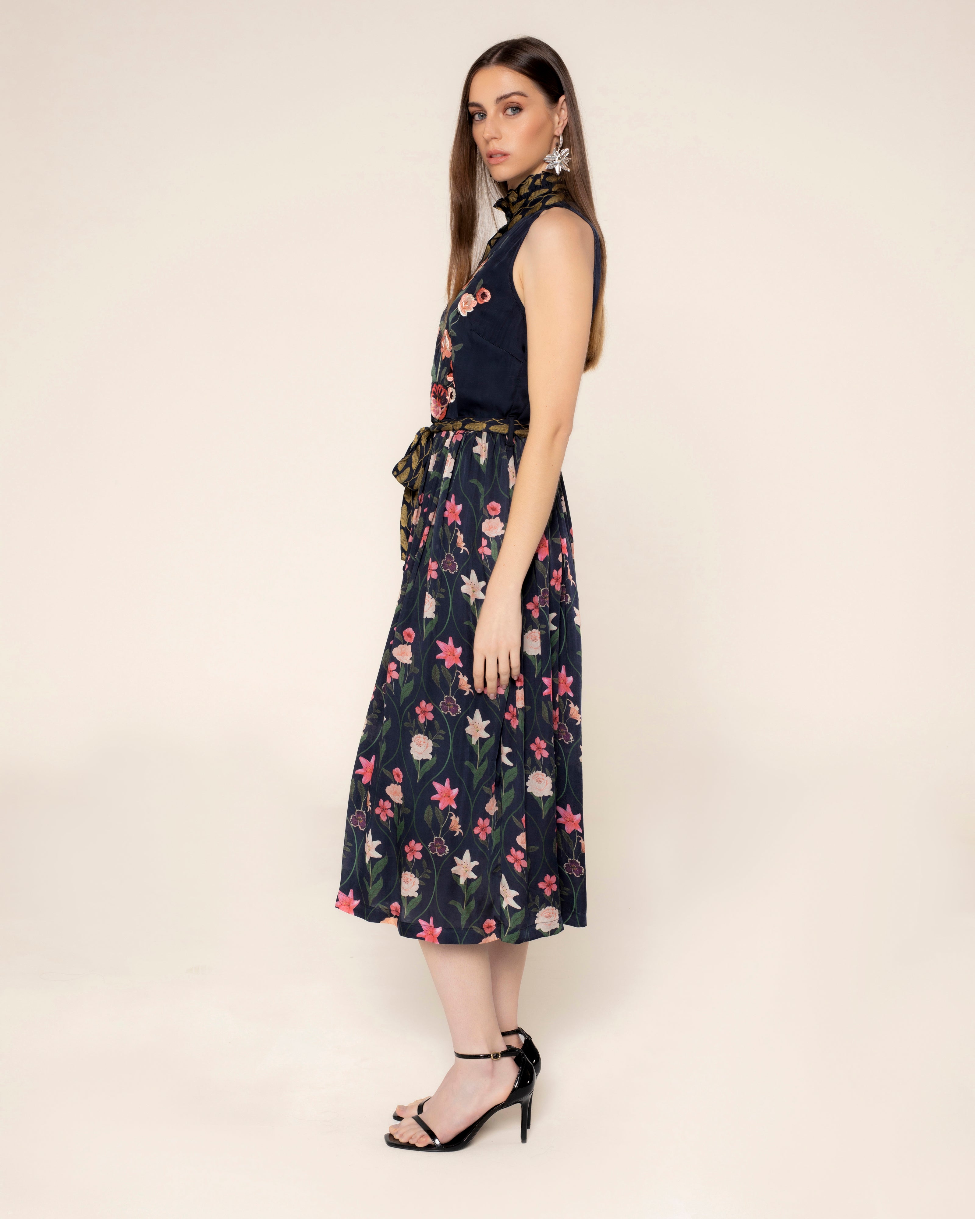 Vestido Midi Estampado Bouquet Azul-3