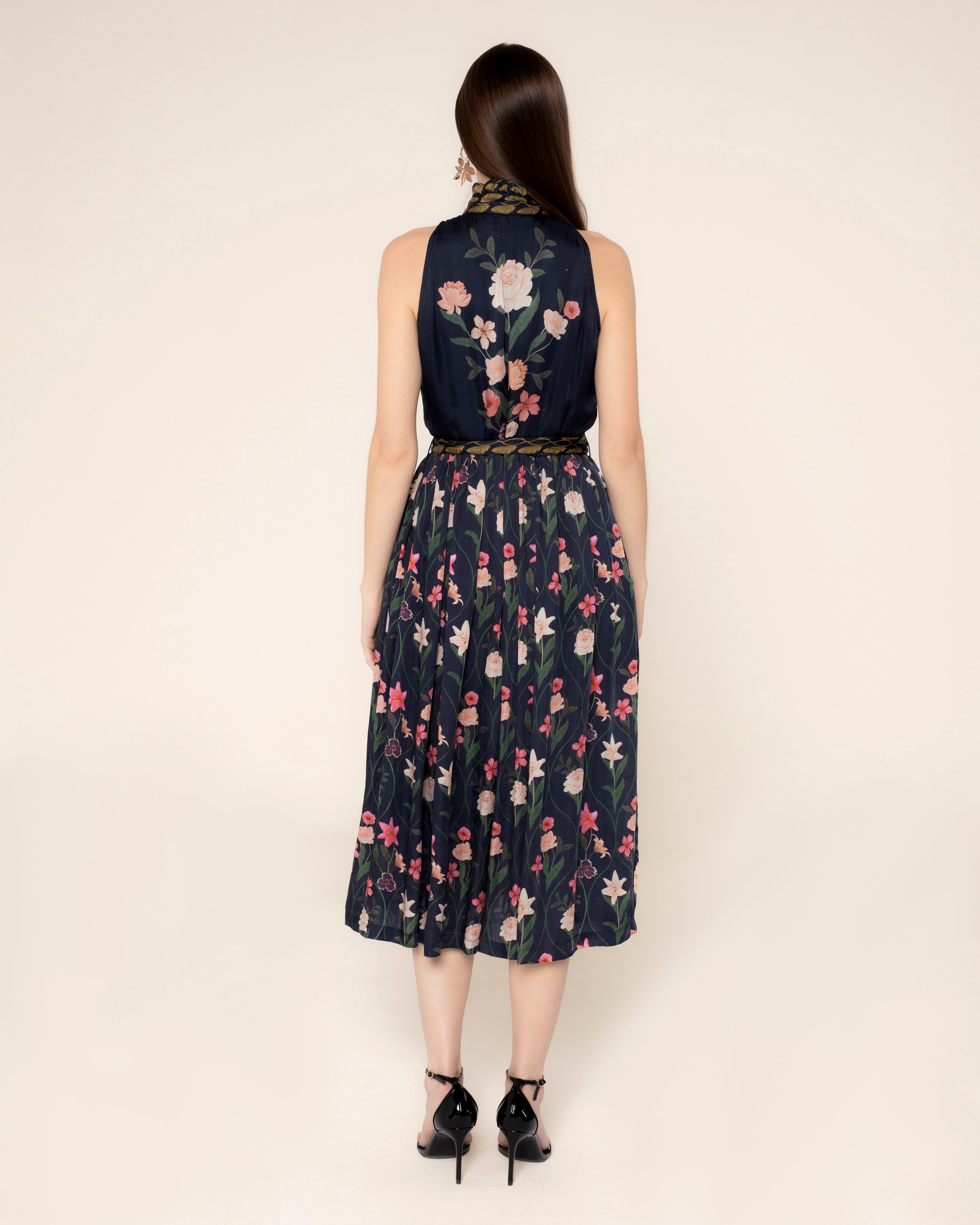 Vestido Midi Estampado Bouquet Azul-4