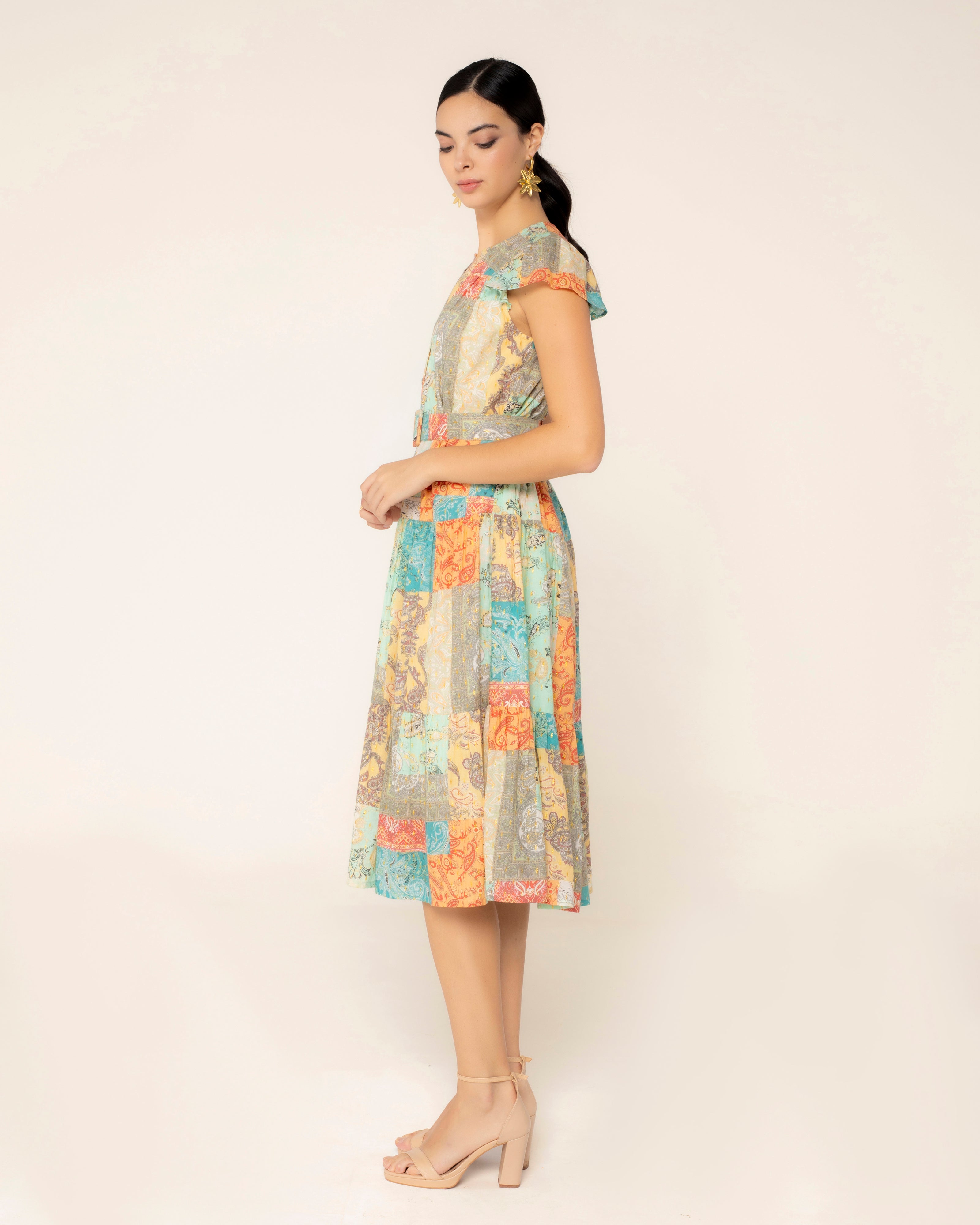 Vestido Midi de Algodão com Botões Multicolor-2