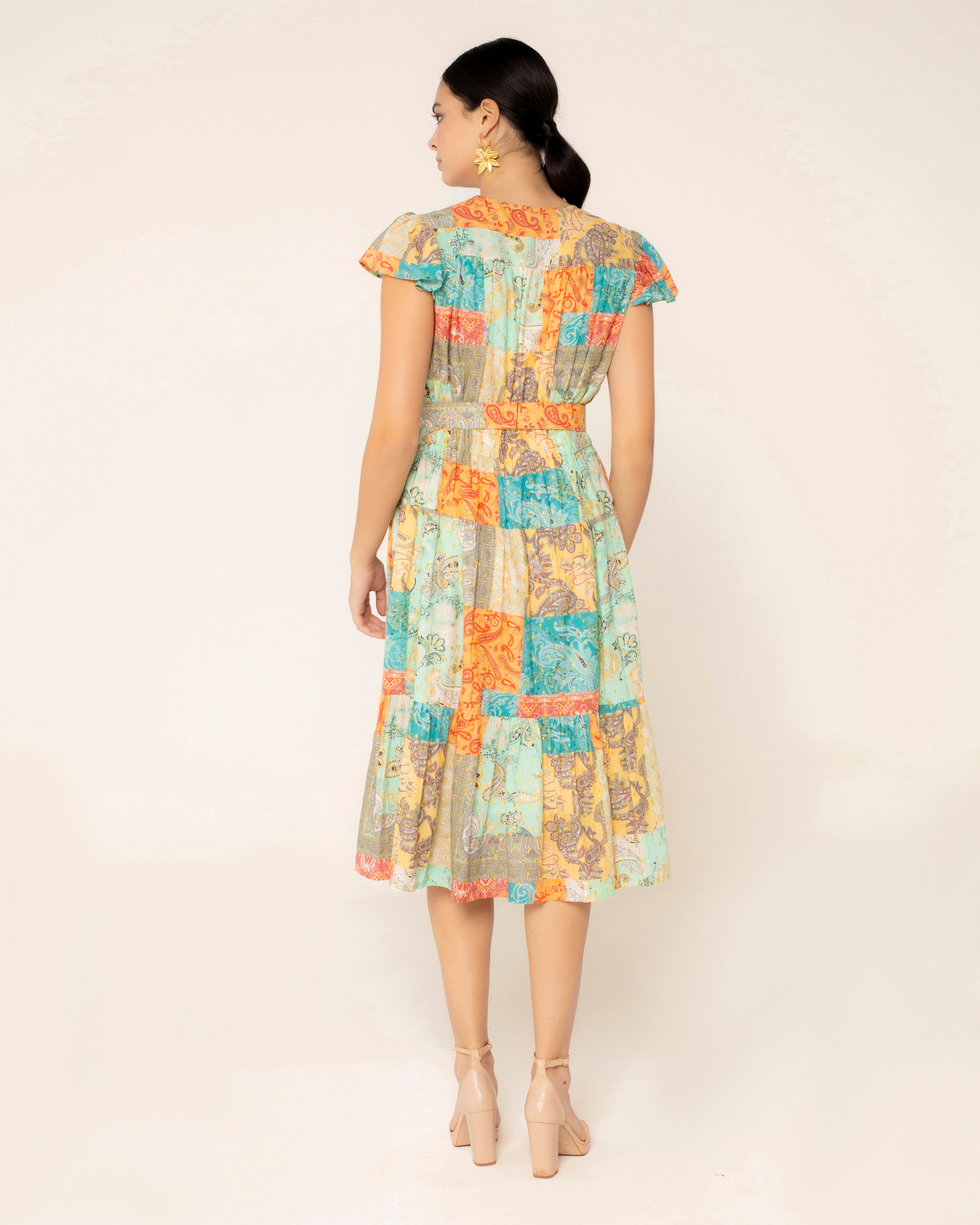 Vestido Midi de Algodão com Botões Multicolor-3