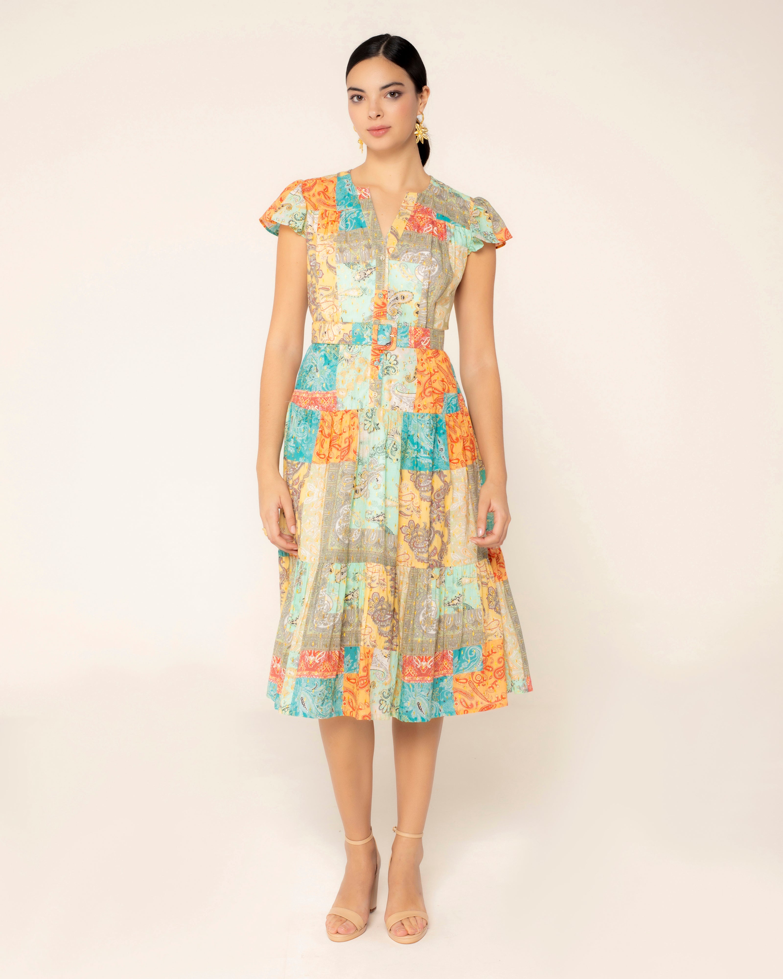 Vestido Midi de Algodão com Botões Multicolor-4