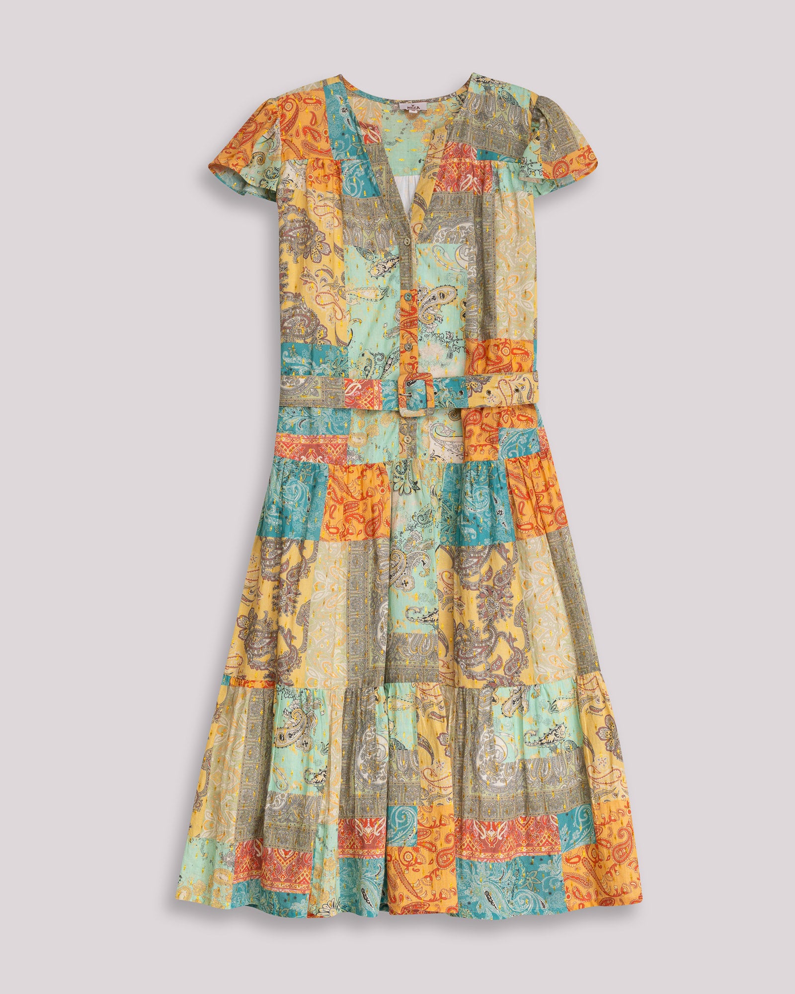 Vestido Midi de Algodão com Botões Multicolor-5