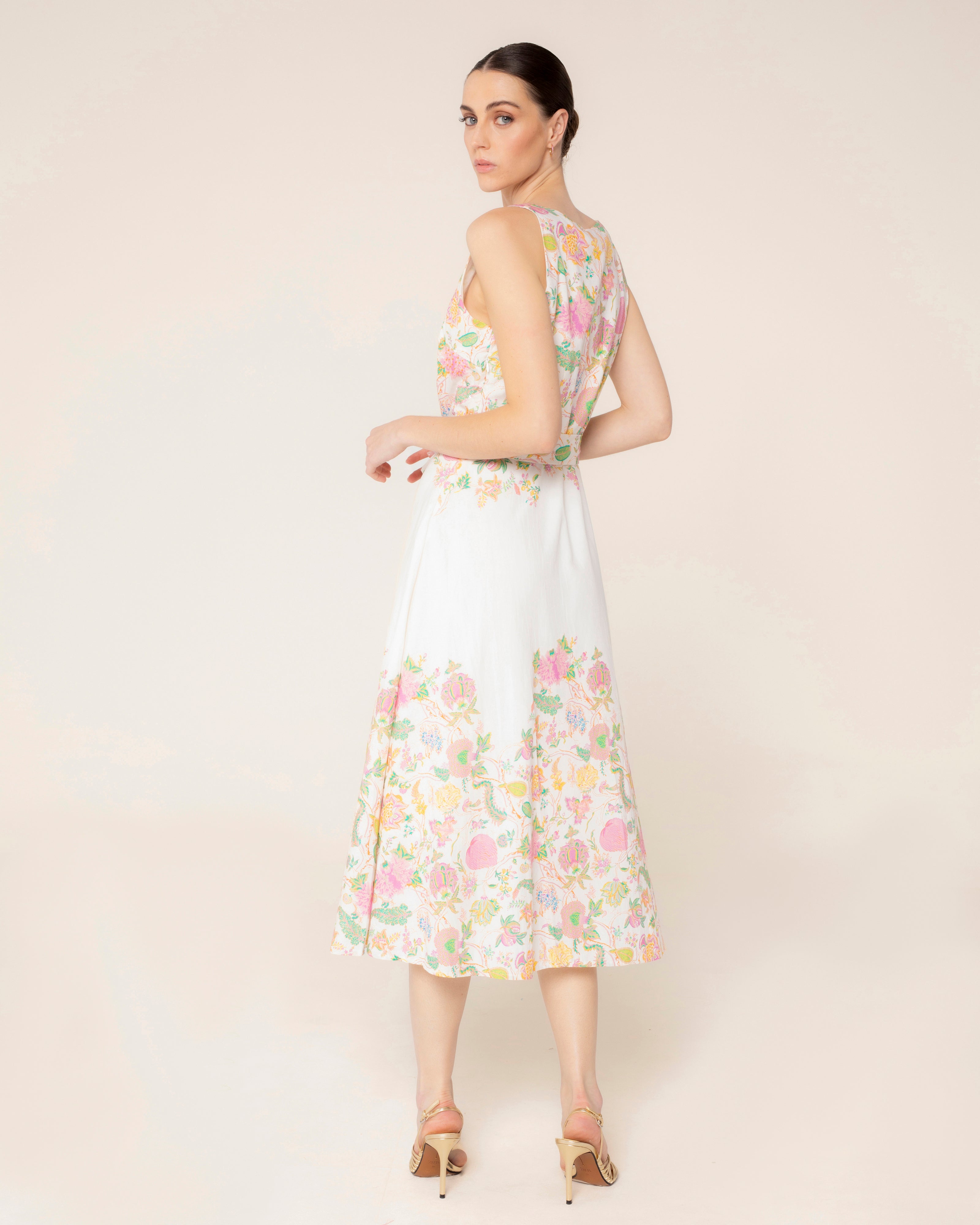 Vestido Midi com Gola em V e Estampado Floral Branco-4