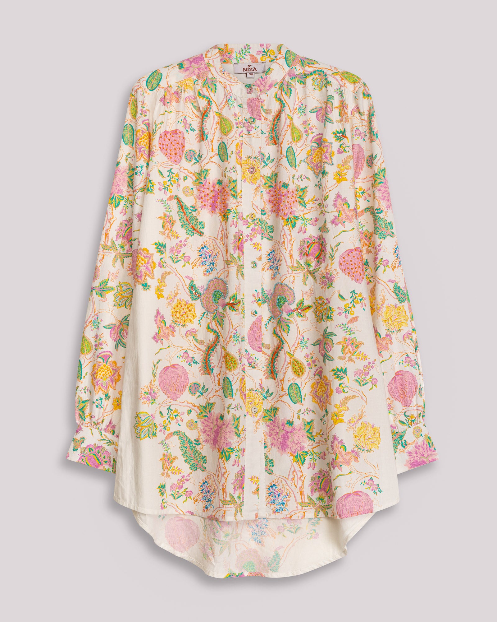 Camisa Bordada com Estampado Floral Branco-5