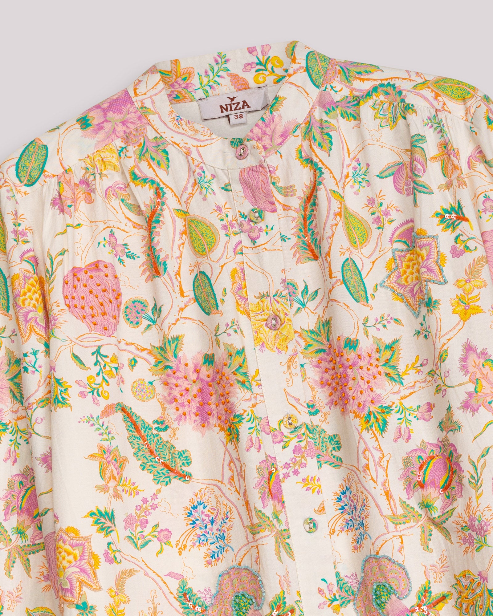 Camisa Bordada com Estampado Floral Branco-6