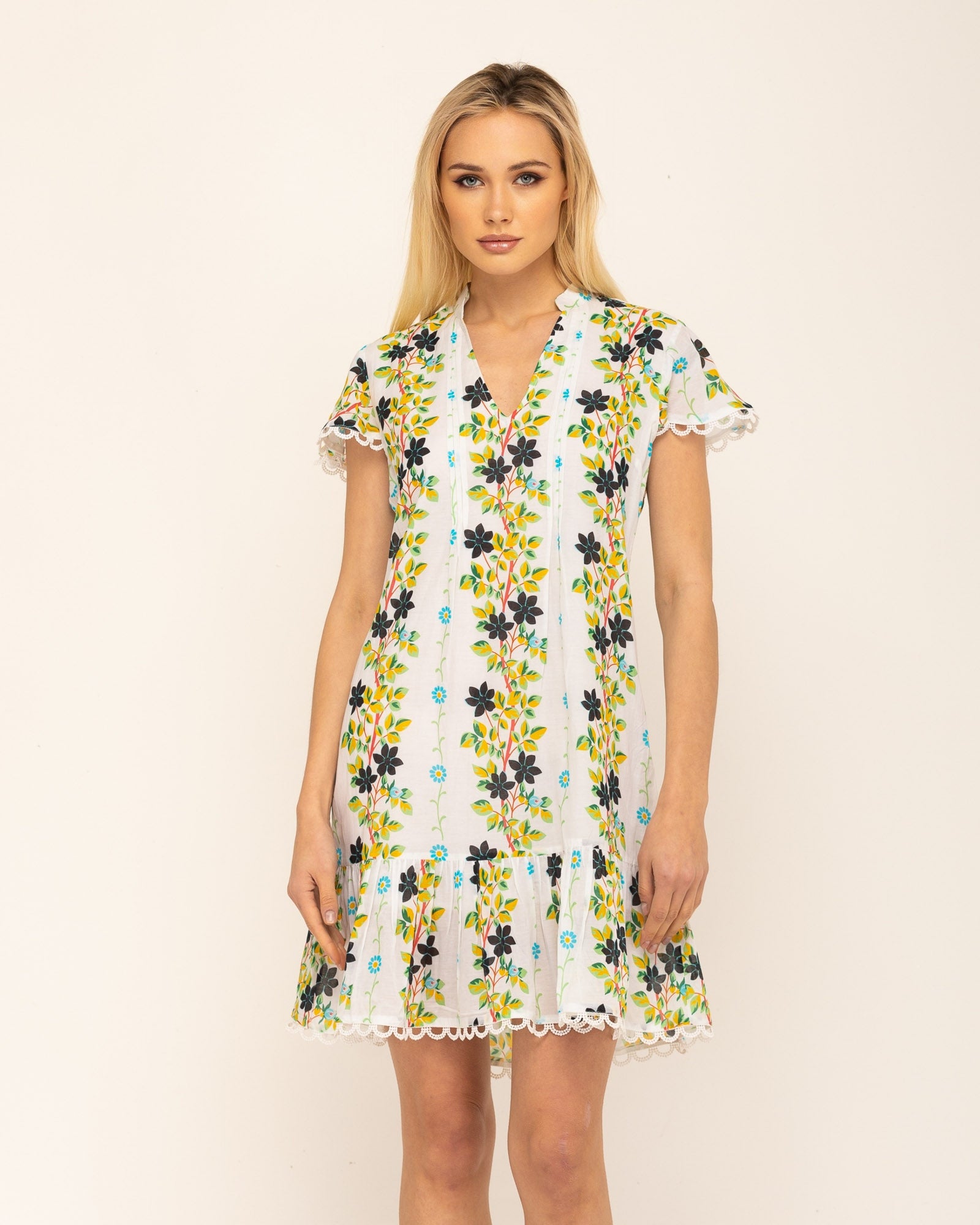 Vestido Curto Estampado com Jaretas Riviera Branco-2