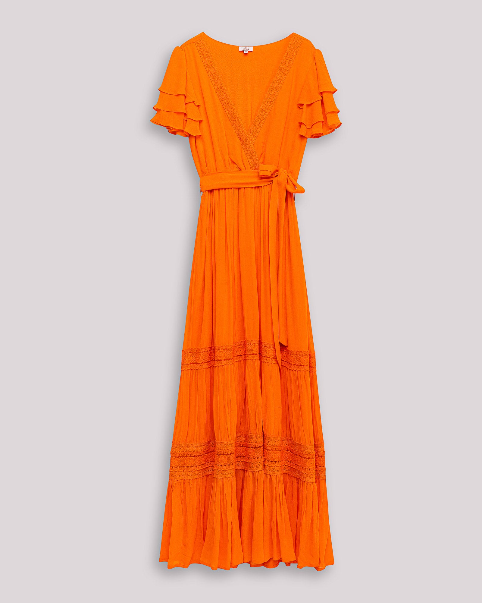 Vestido Comprido Boho de Manga Curta Cannes Laranja-6