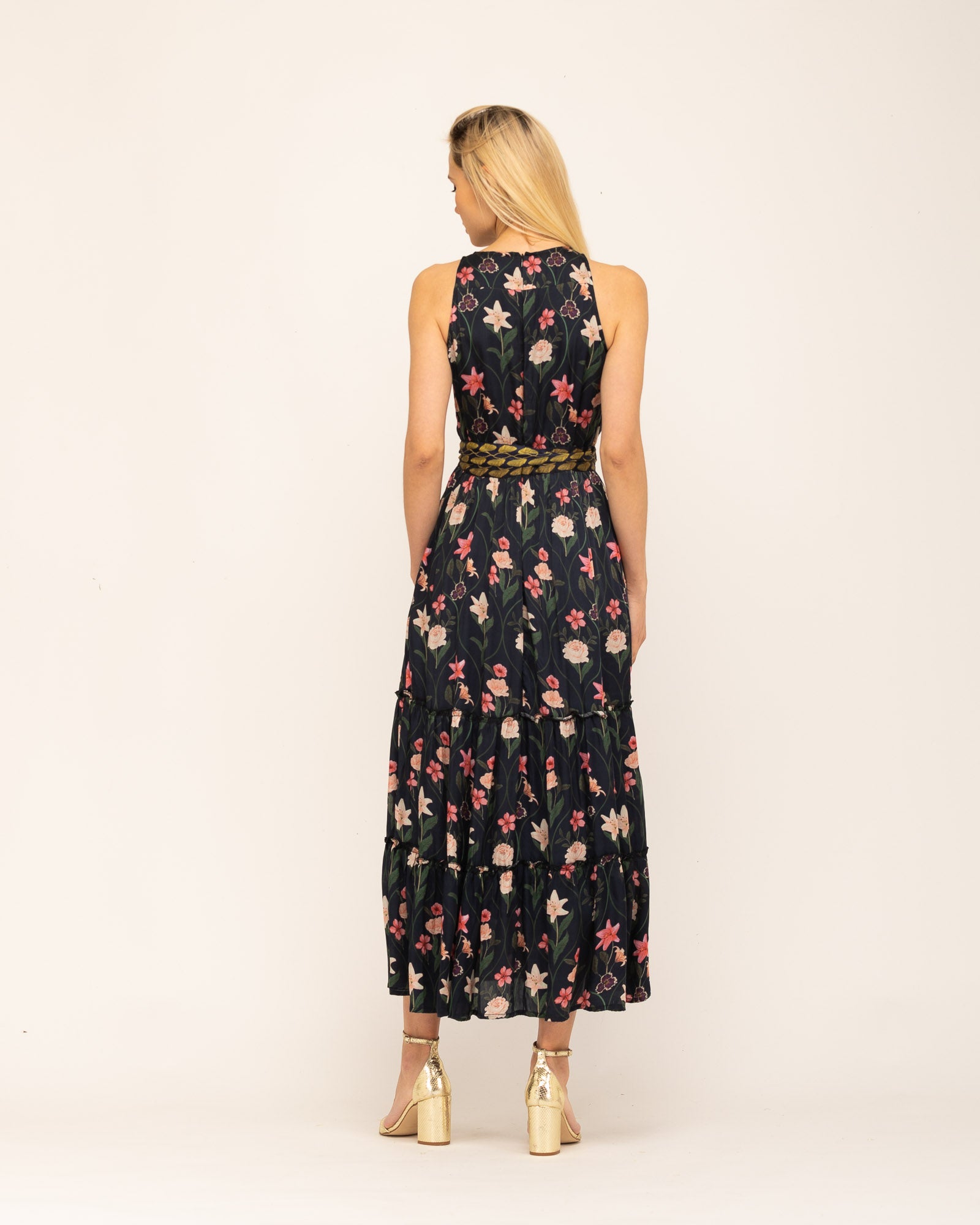 Vestido Comprido Estampado Bouquet Preto-4